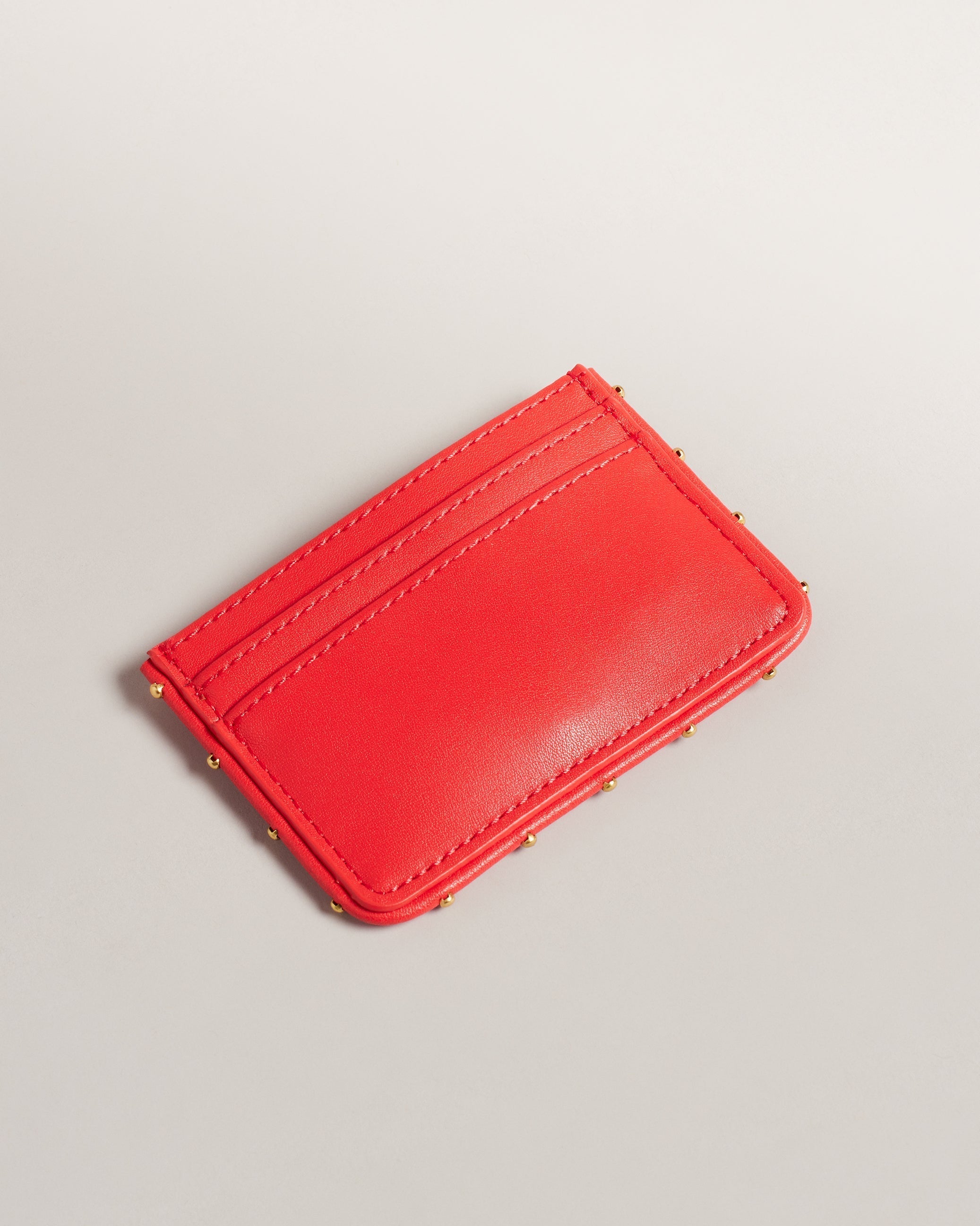 Kahnia Studded Edge Leather Cardholde Coral
