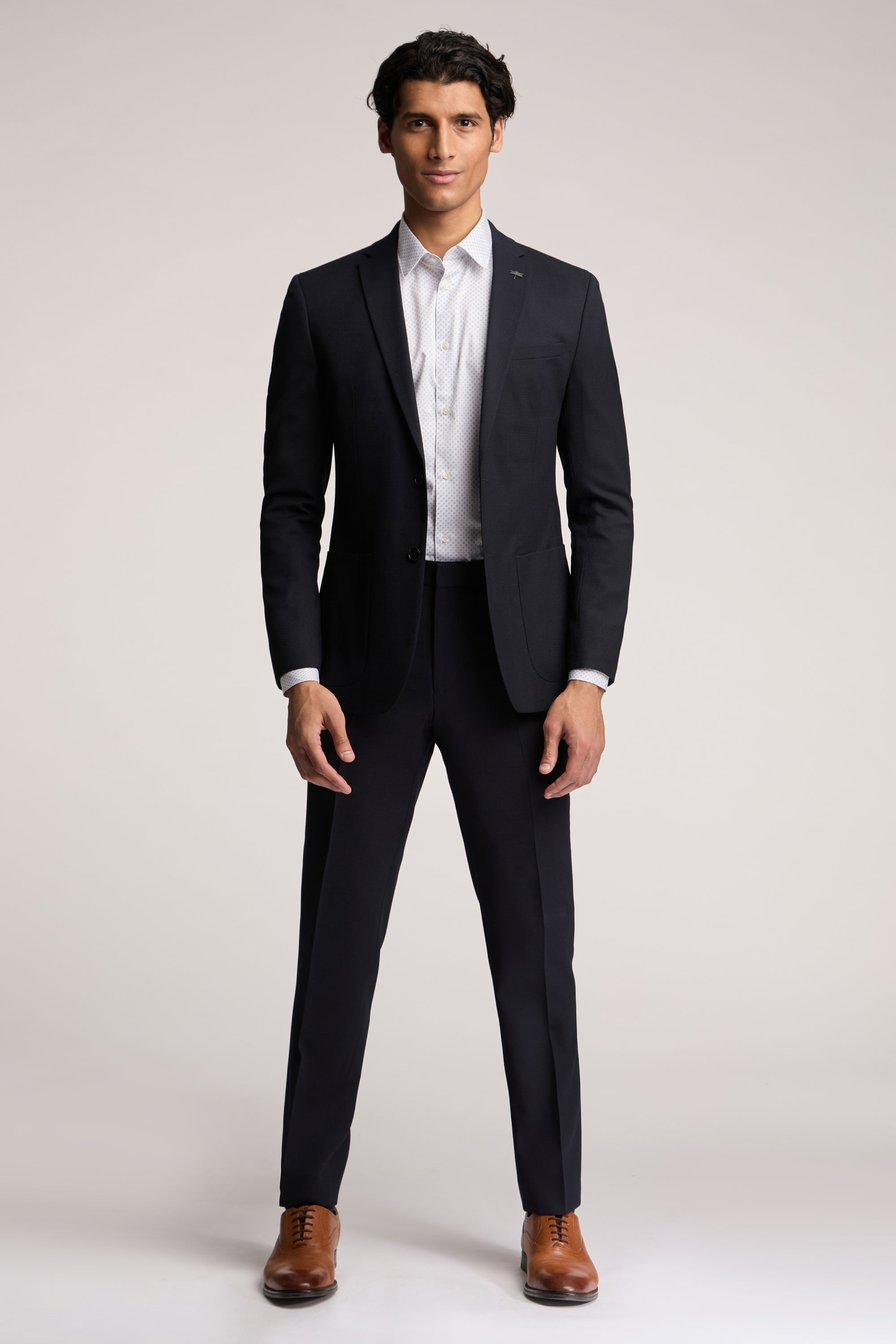 Navy Basket Weave - Soft Shoulder Navy