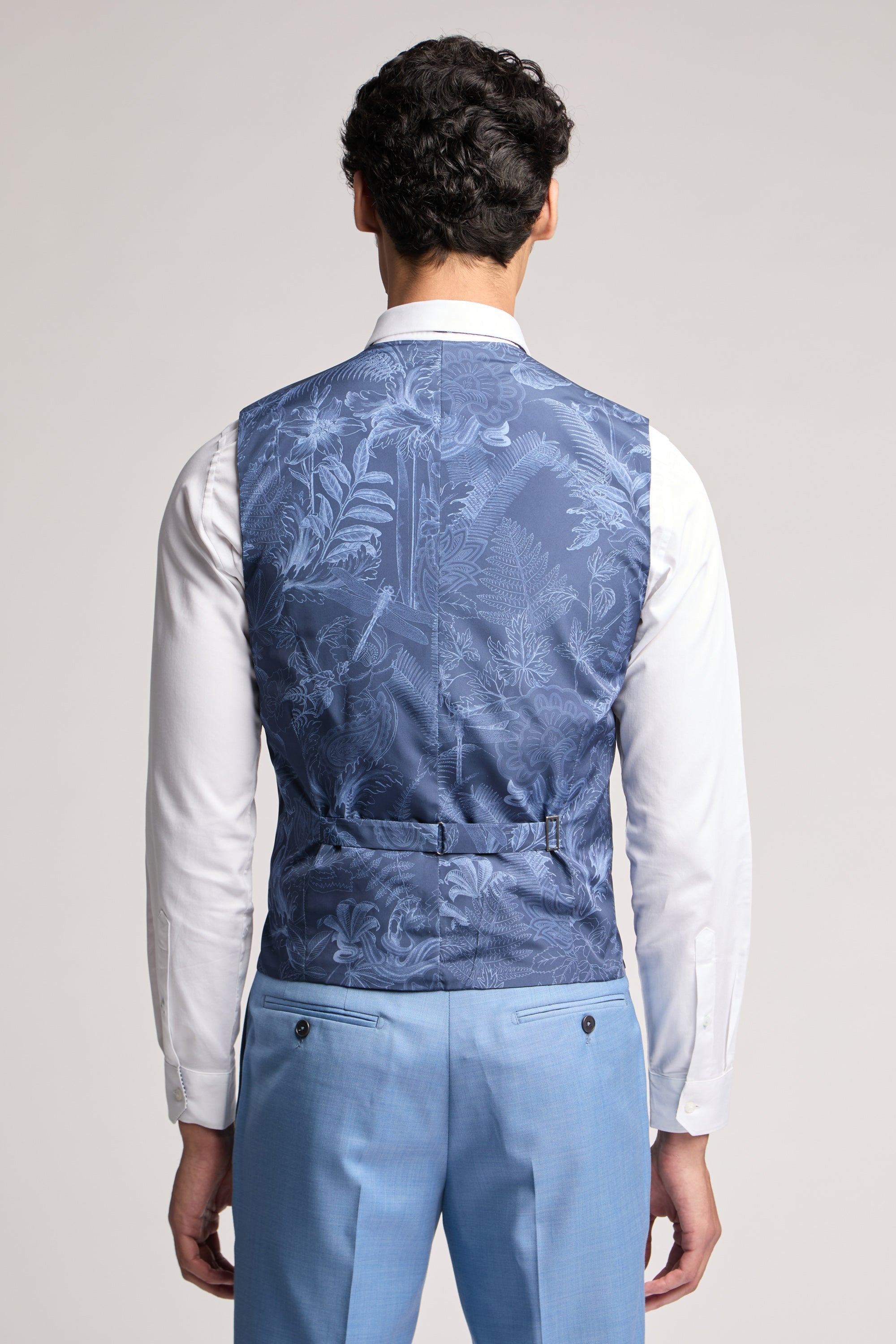 Airforce Blue Sharkskin Waistcoat Blue