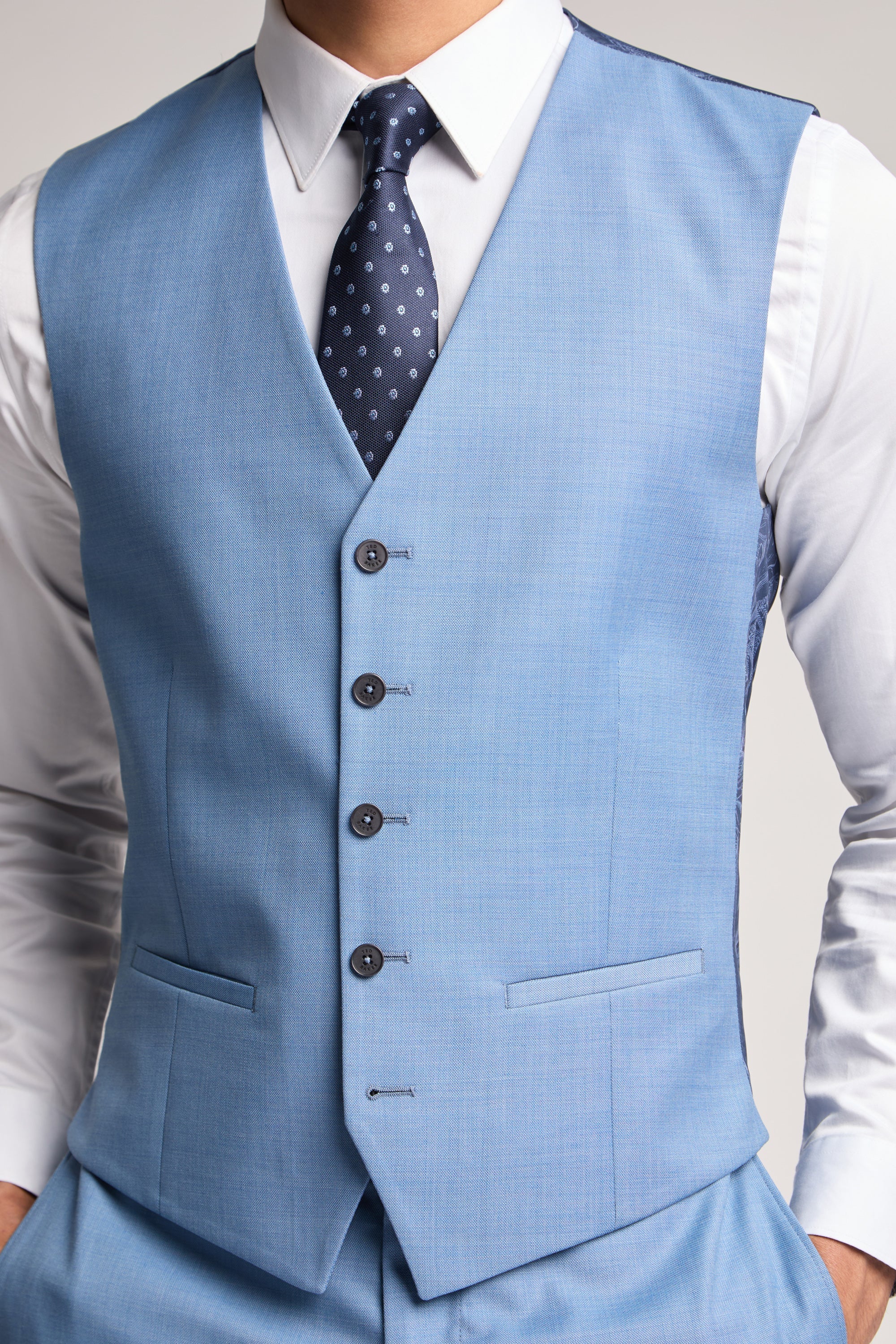 Airforce Blue Sharkskin Waistcoat Blue
