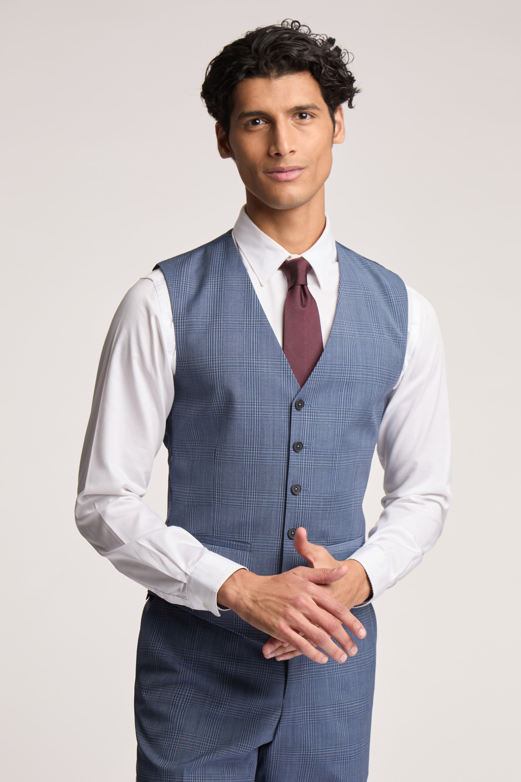 Airforce Blue Large Check Waistcoat Blue