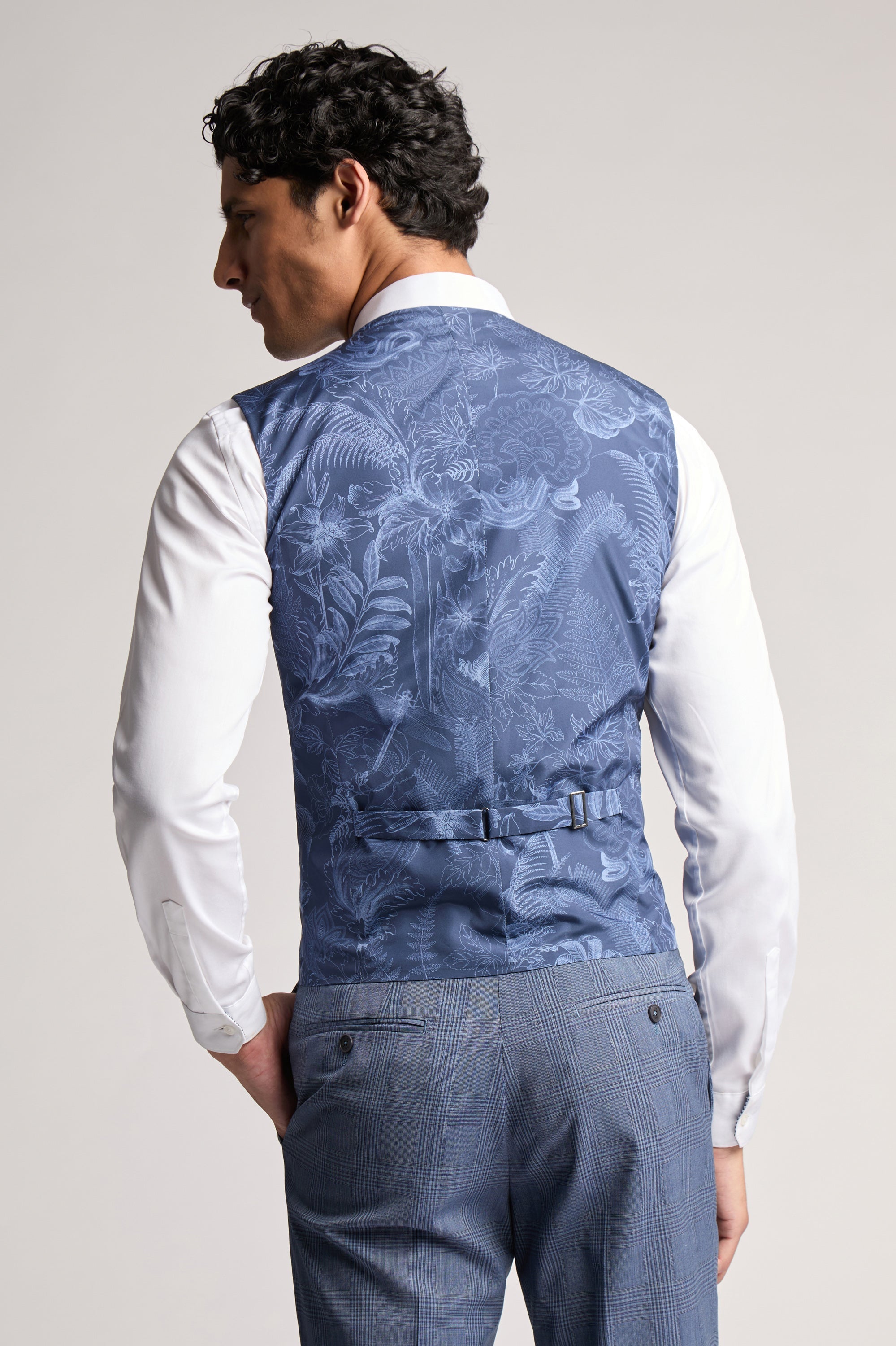 Airforce Blue Large Check Waistcoat Blue