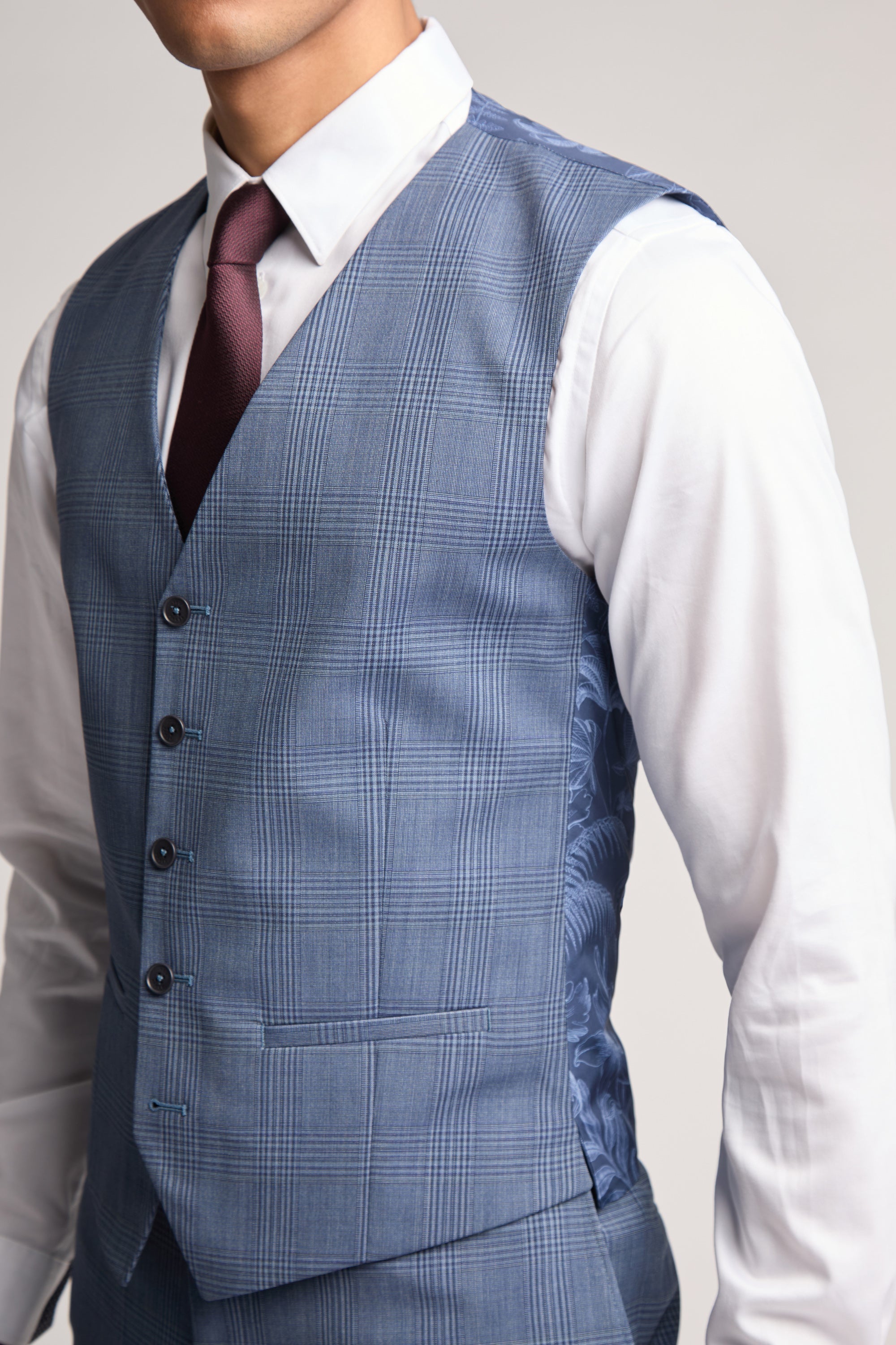 Airforce Blue Large Check Waistcoat Blue