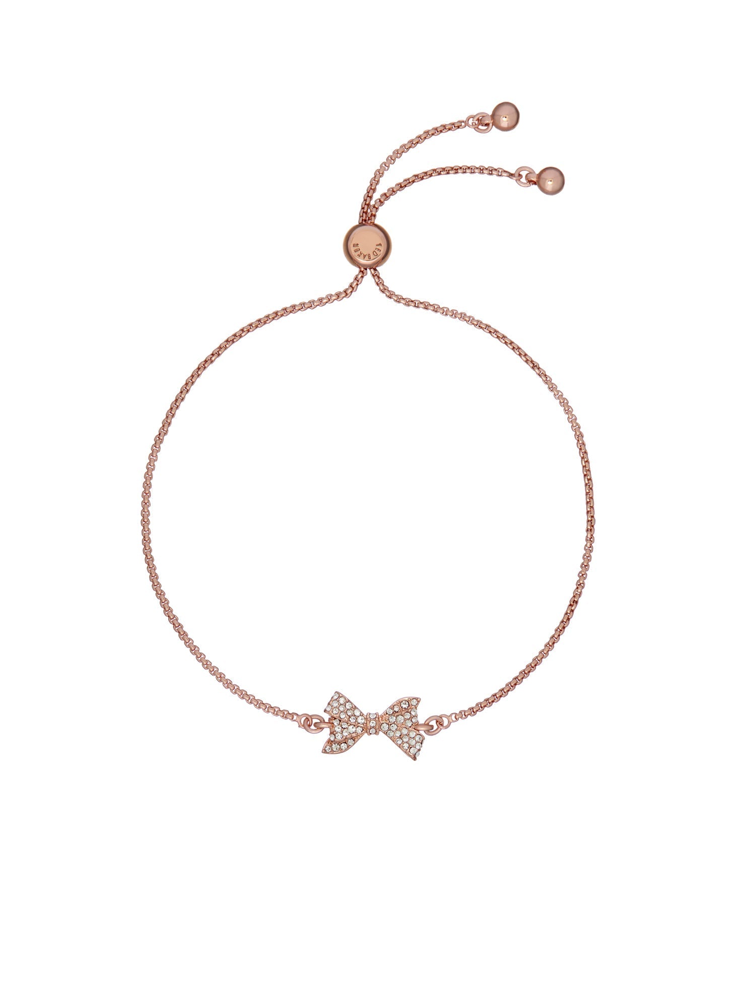 Barset Crystal Bow Adjustable Bracelet Rosegd