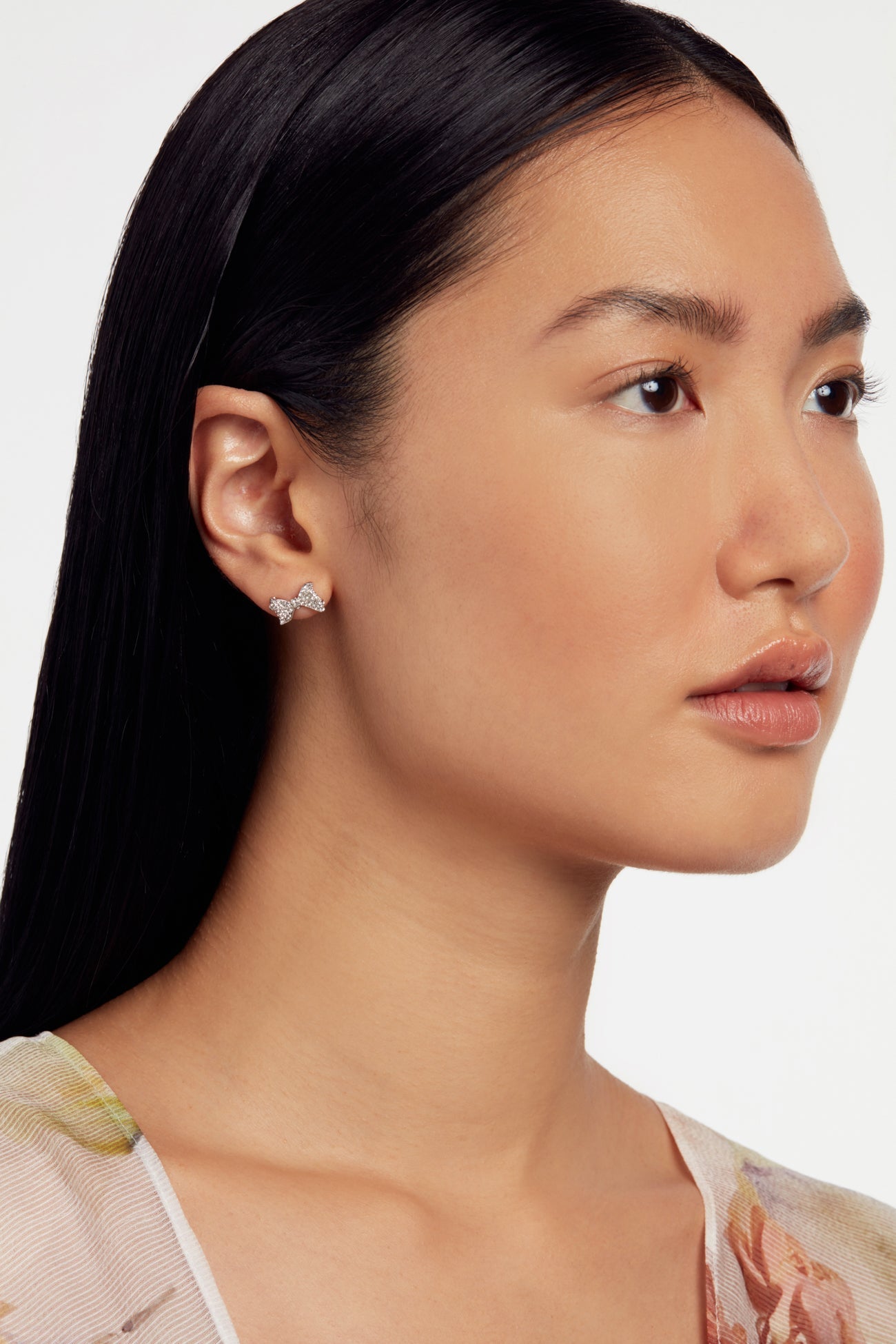 Barseta Crystal Bow Stud Earrings Silver