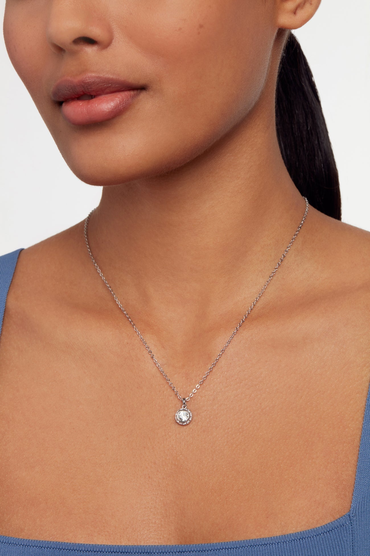 Soltell Solitaire Sparkle Crystal Pendant Silver