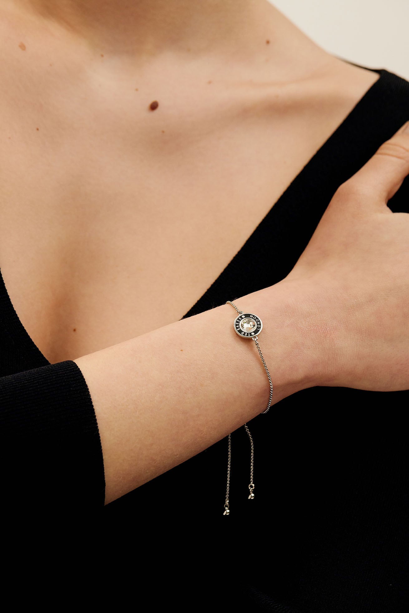 Cherla Crystal Button Adjustable Bracelet Silver