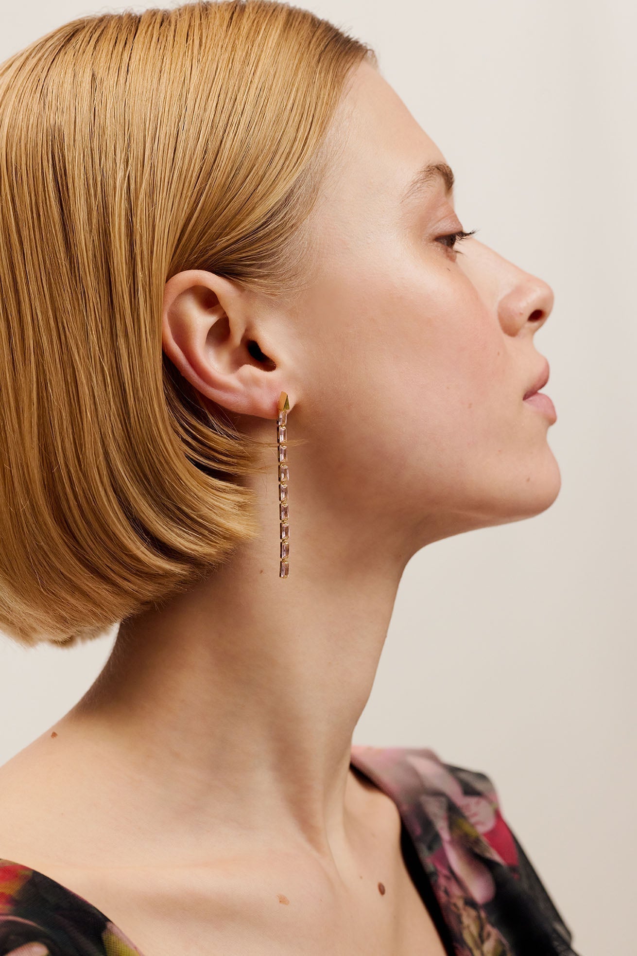 Isalie Pink Crystal Baguette Slinky Drop Earring Gold