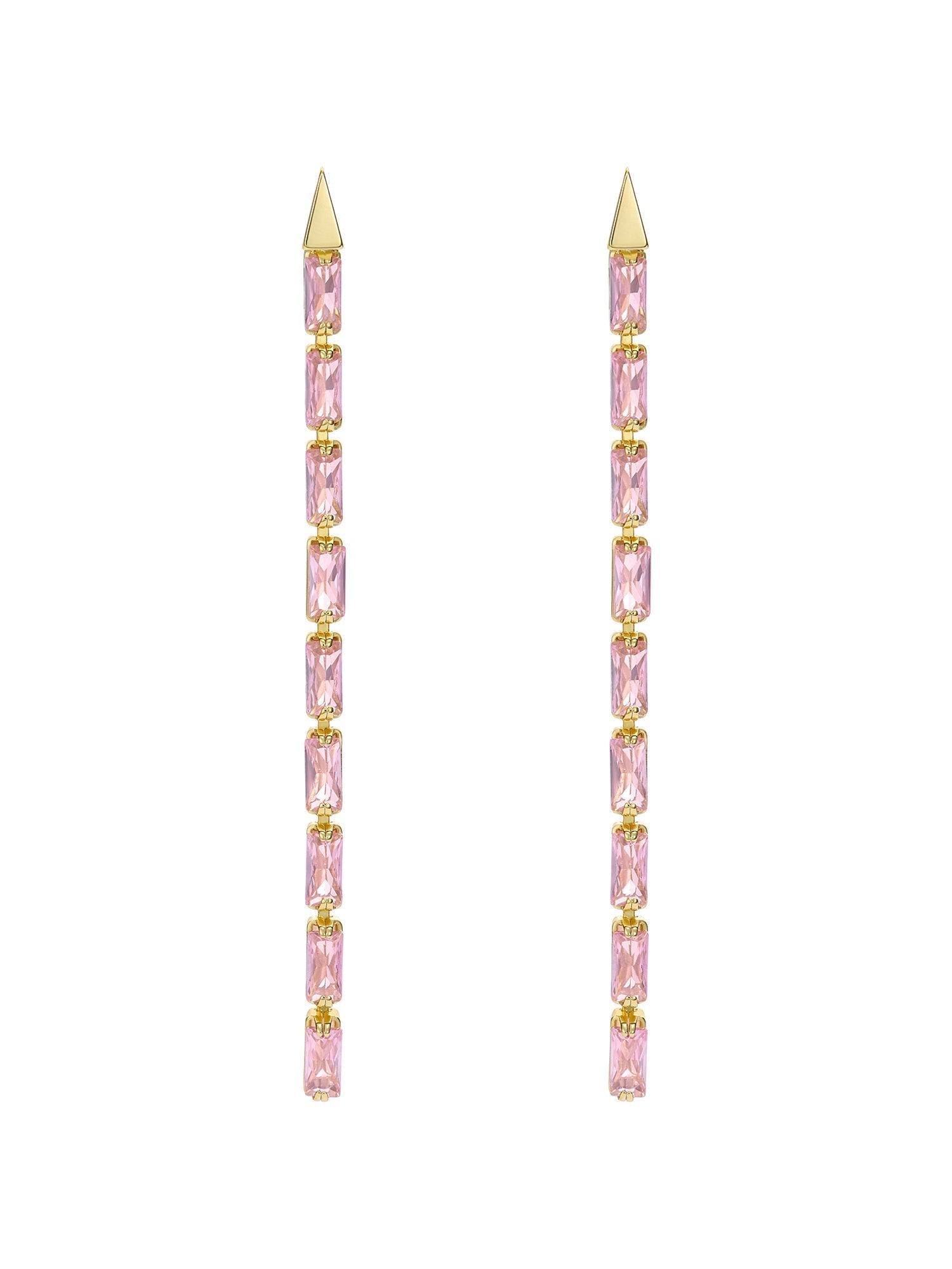 Isalie Pink Crystal Baguette Slinky Drop Earring Gold