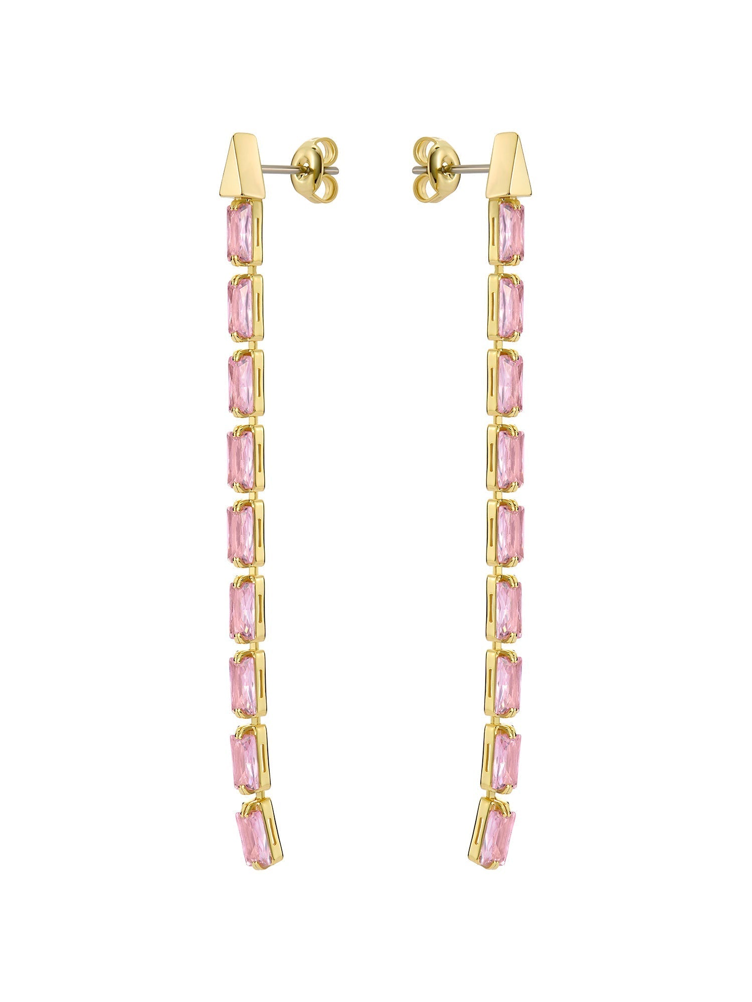 Isalie Pink Crystal Baguette Slinky Drop Earring Gold