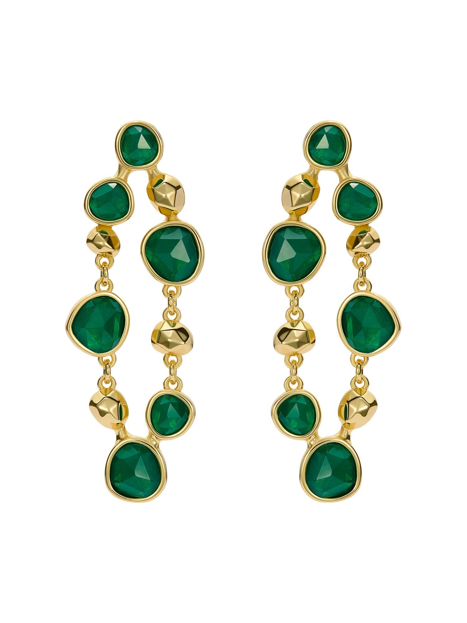 Perial Pebble Stone Statement Drop Earrings Green-Gold