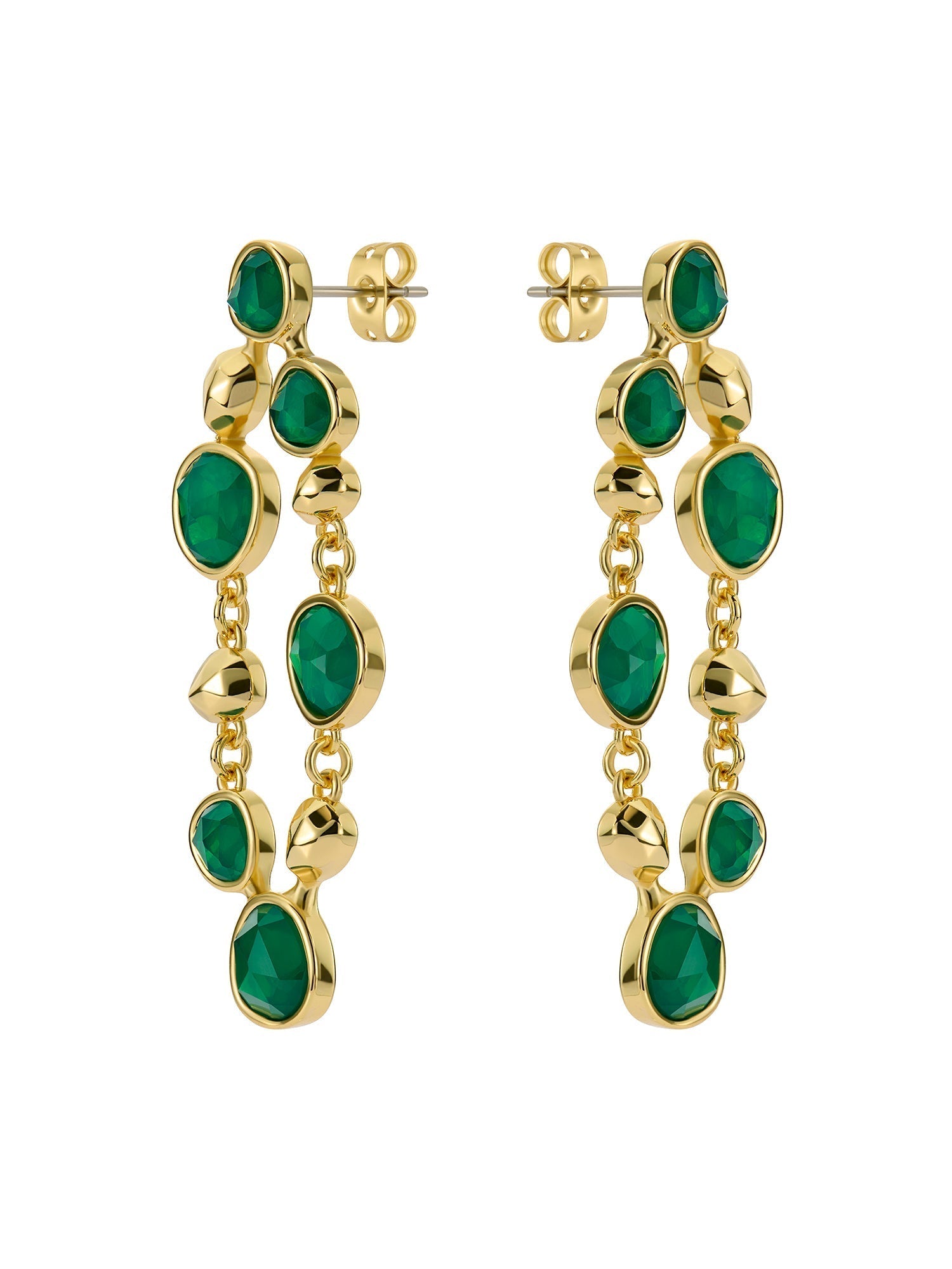 Perial Pebble Stone Statement Drop Earrings Green-Gold