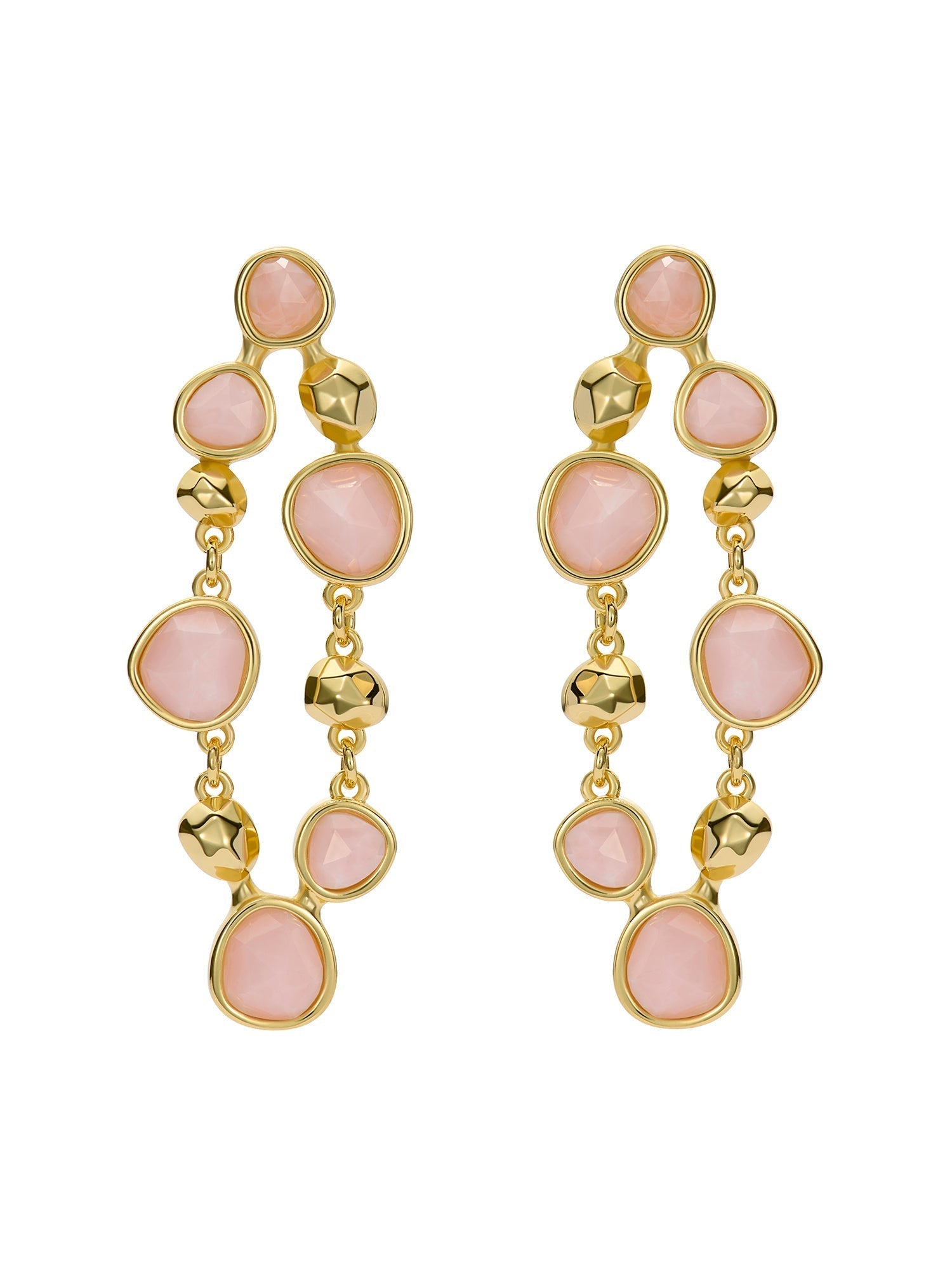 Perial Pebble Stone Statement Drop Earrings Lt-Pink-Gold