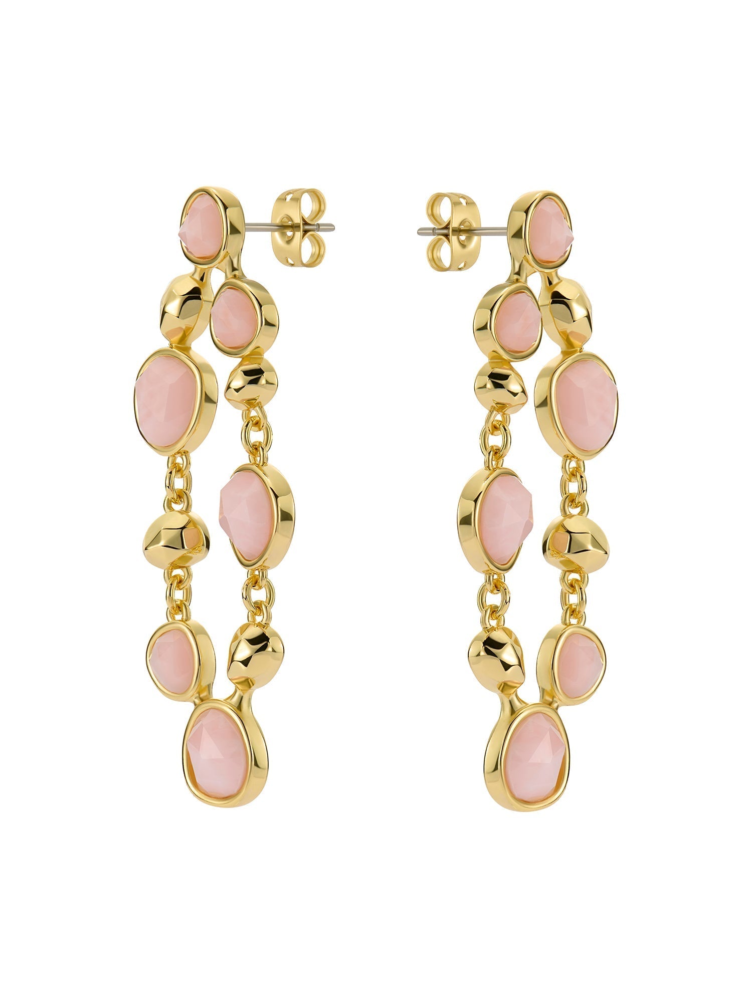 Perial Pebble Stone Statement Drop Earrings Lt-Pink-Gold