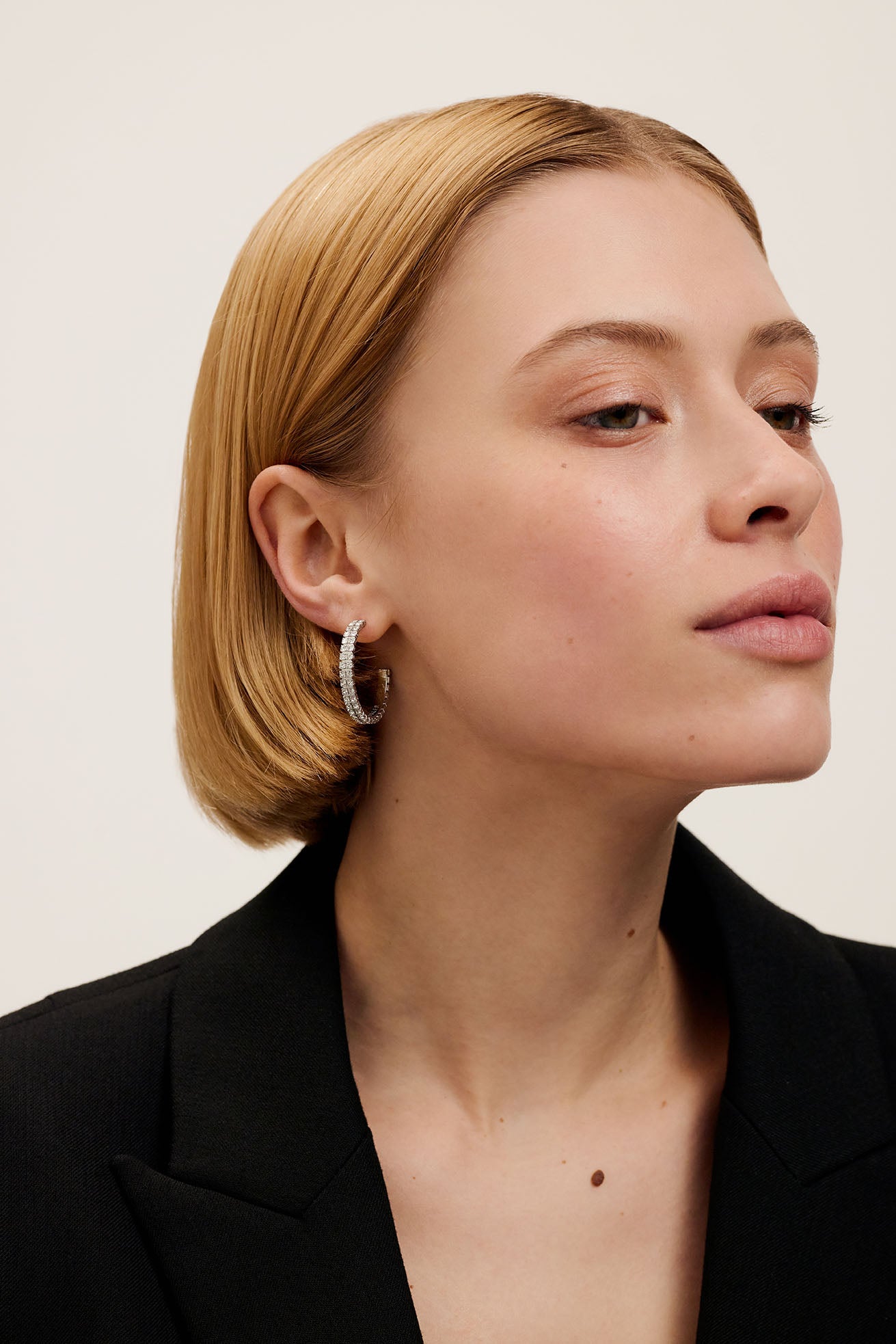 Mellia Medium Double Crystal Hoop Earring Silver