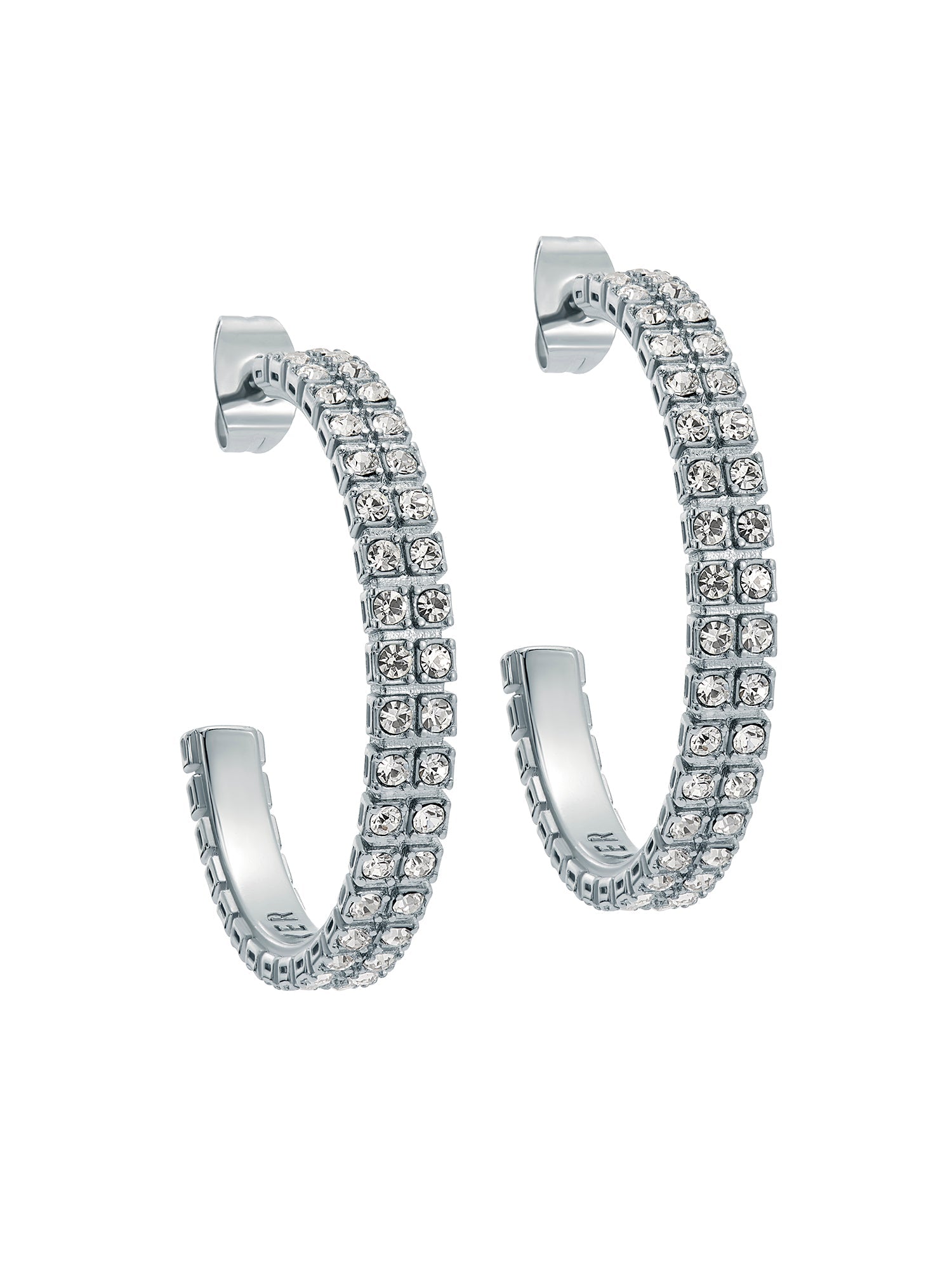 Mellia Medium Double Crystal Hoop Earring Silver