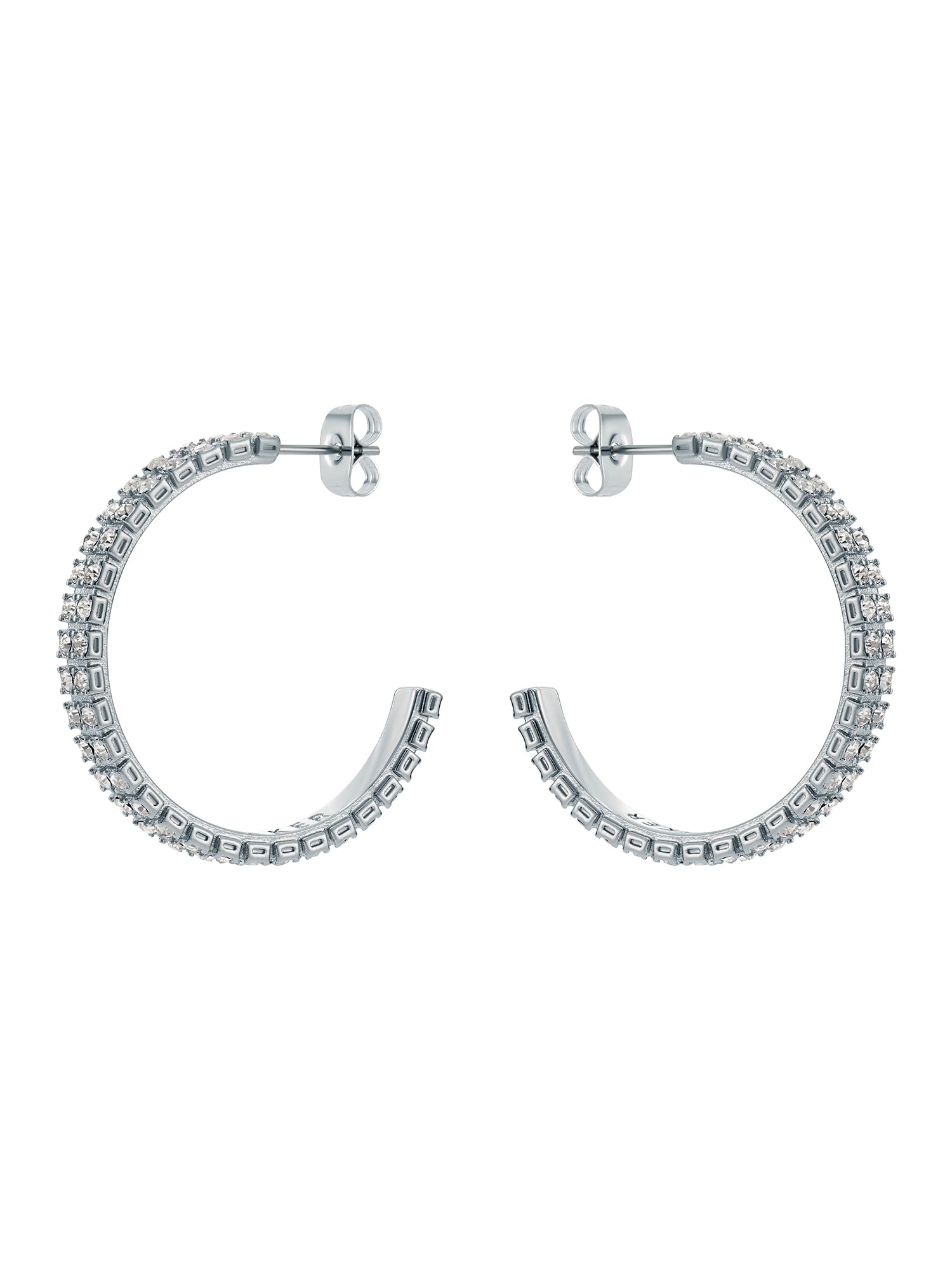 Mellia Medium Double Crystal Hoop Earring Silver