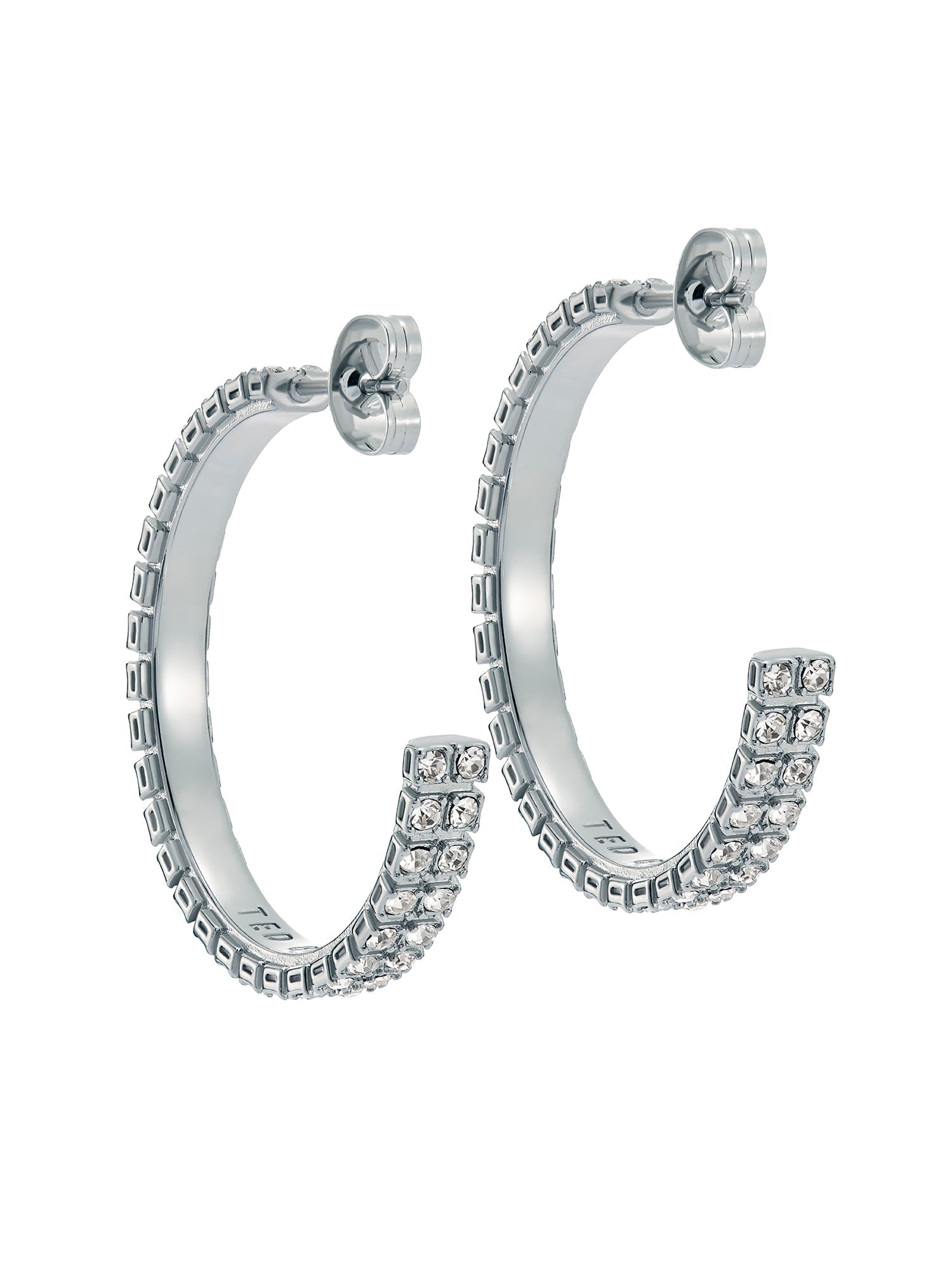 Mellia Medium Double Crystal Hoop Earring Silver