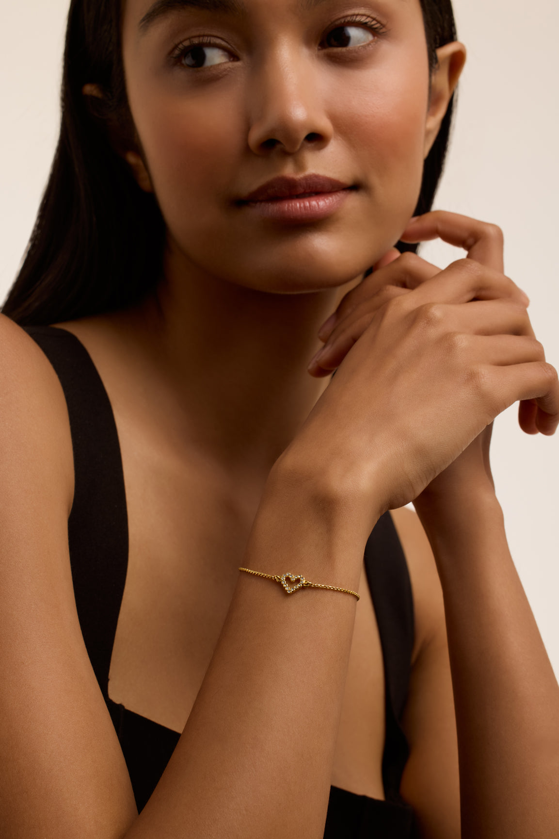 Amorita Crystal Halo Heart Adjustable Bracelet Gold