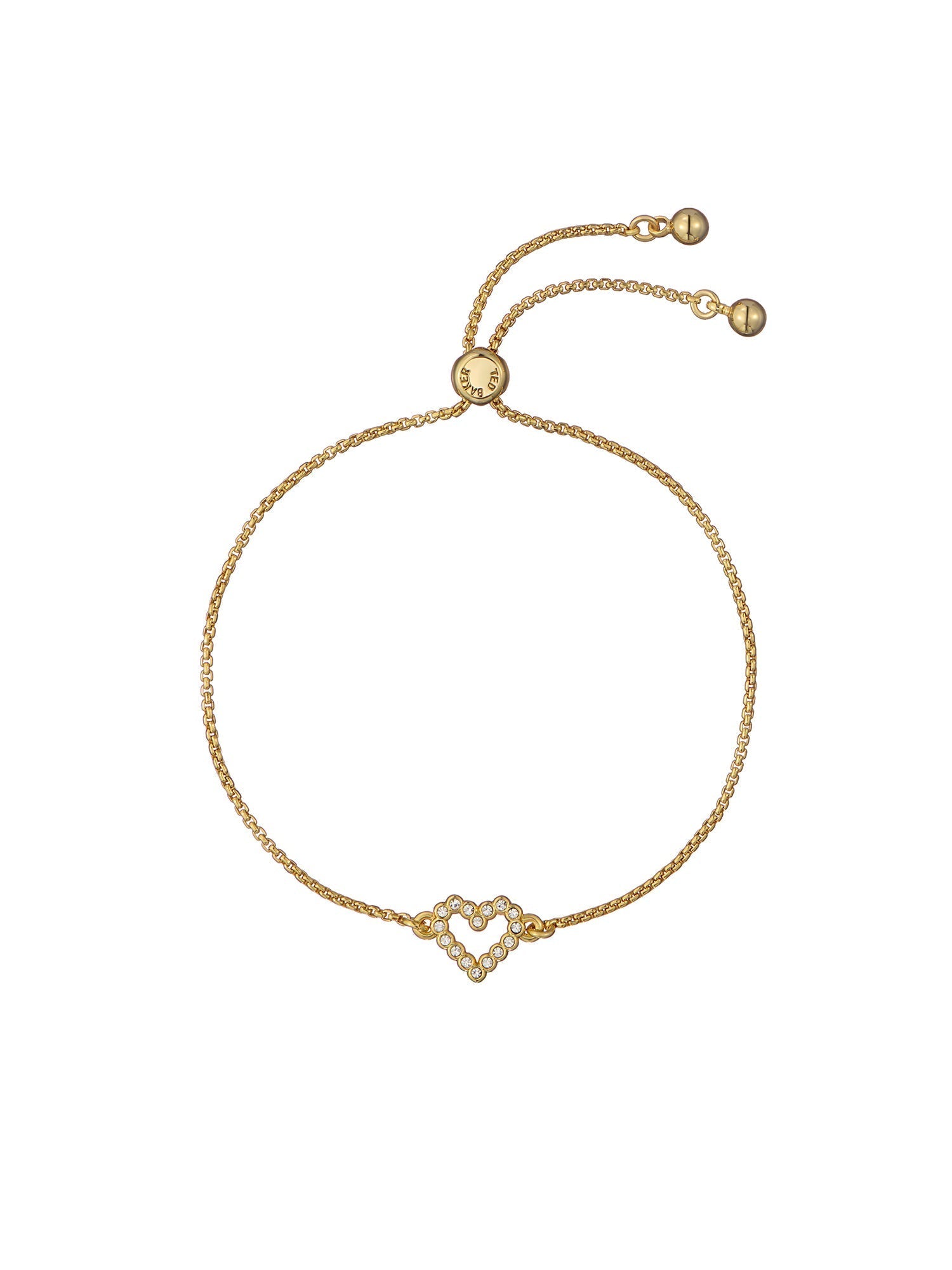 Amorita Crystal Halo Heart Adjustable Bracelet Gold