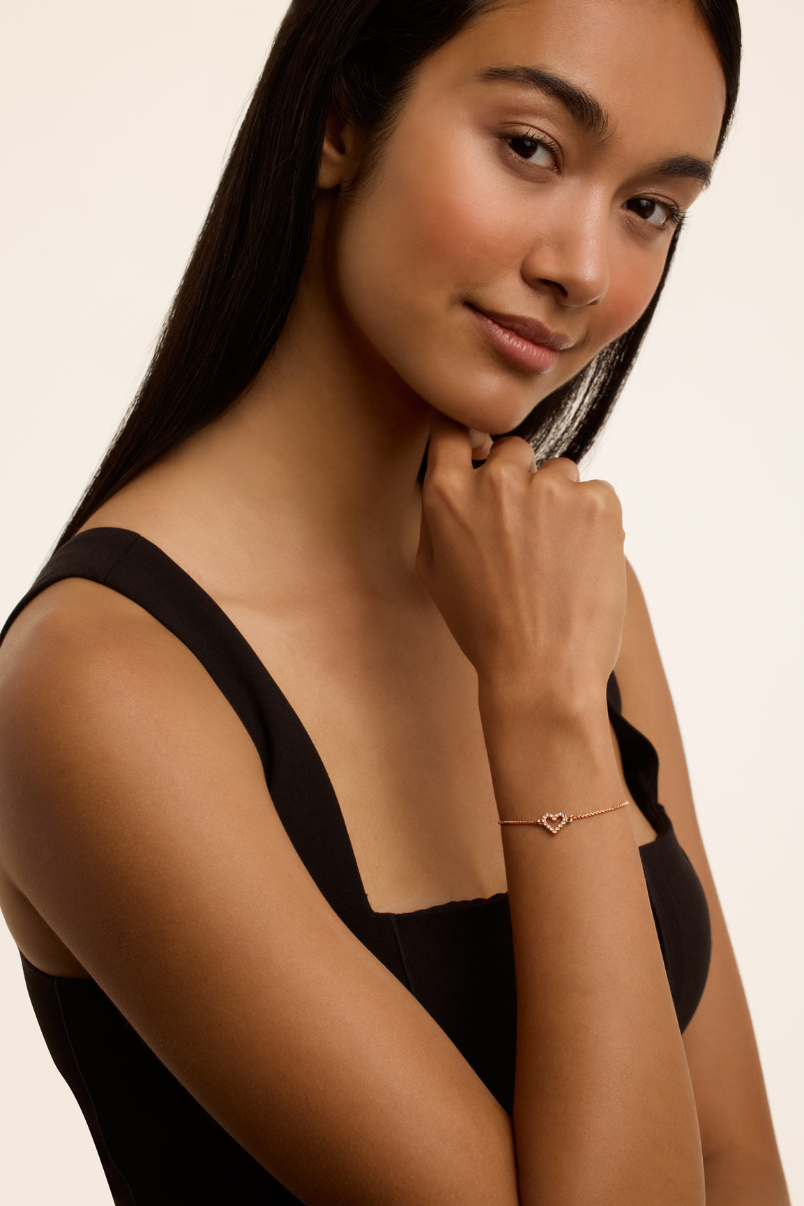 Amorita Crystal Halo Heart Adjustable Bracelet Rosegd