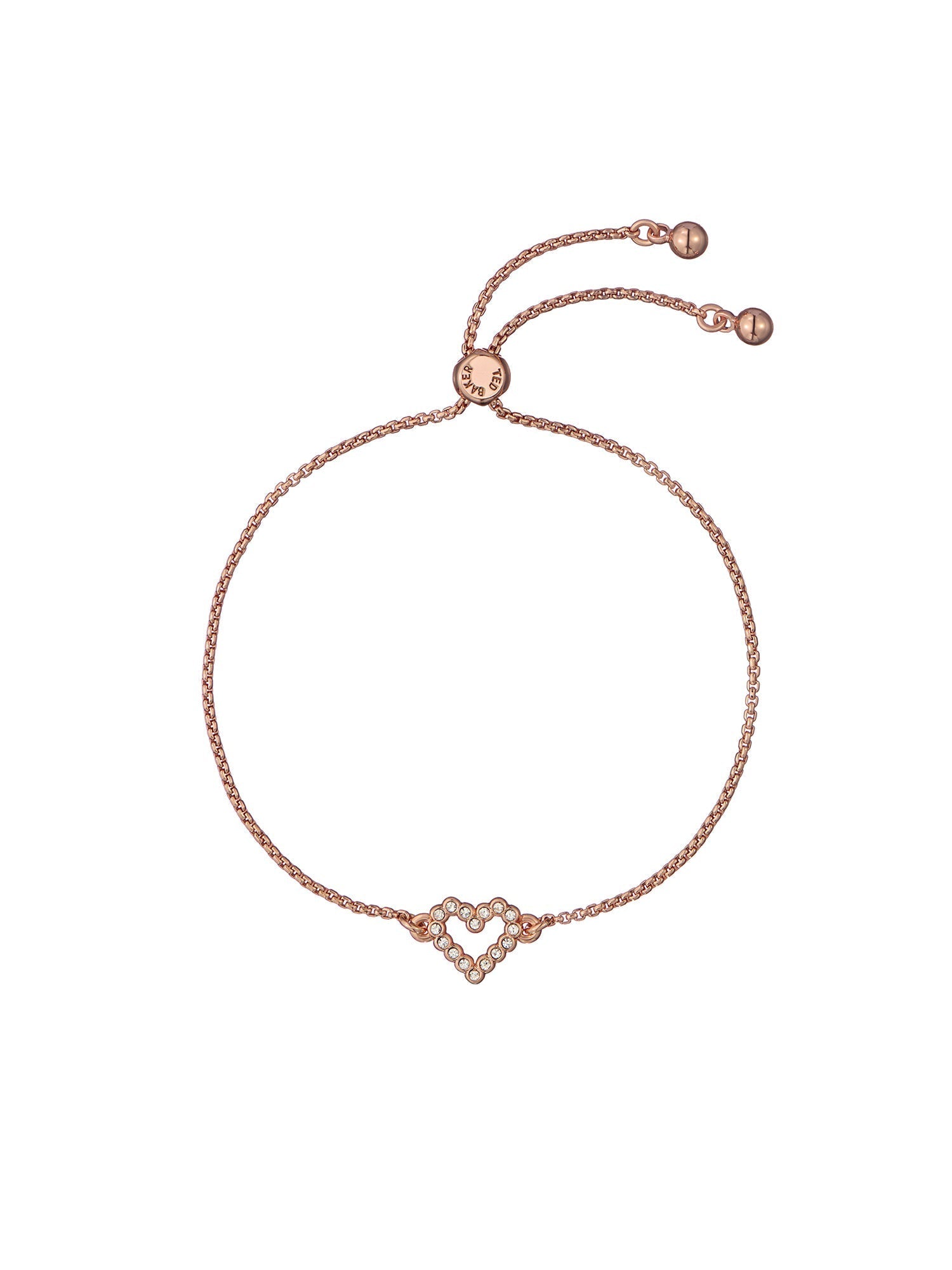 Amorita Crystal Halo Heart Adjustable Bracelet Rosegd