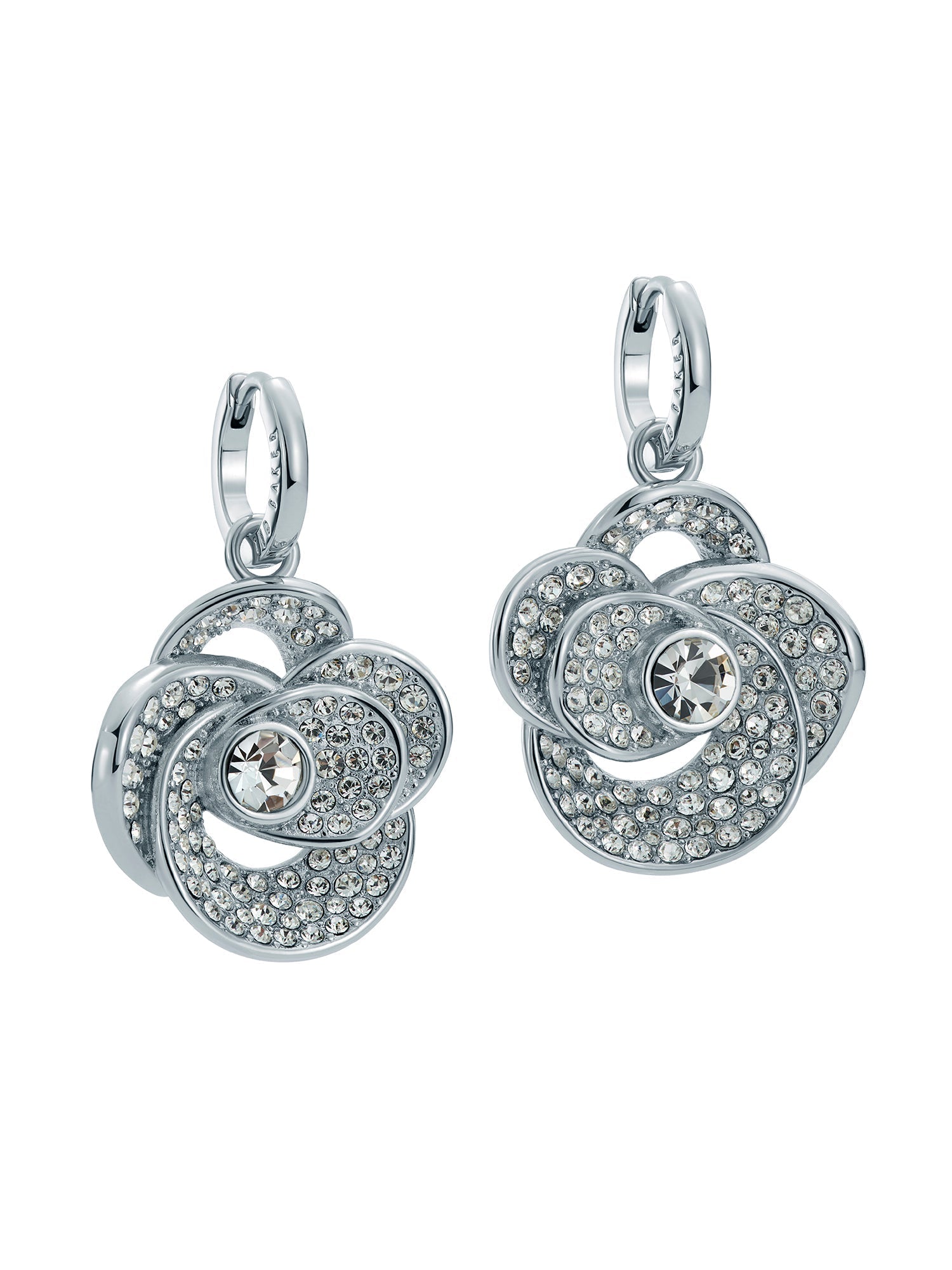Florence Crystal Flower Huggie Earrings Silver