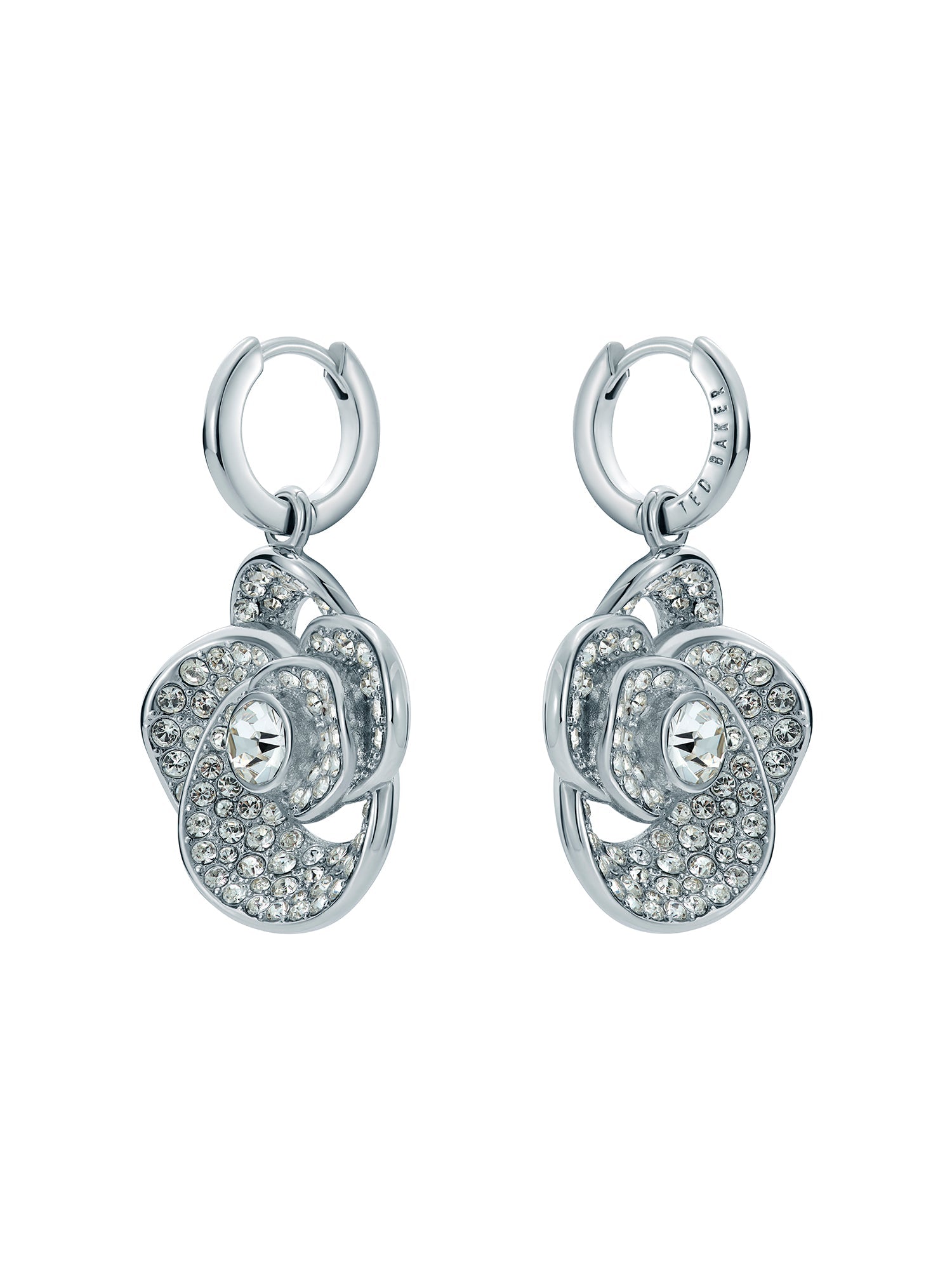 Florence Crystal Flower Huggie Earrings Silver