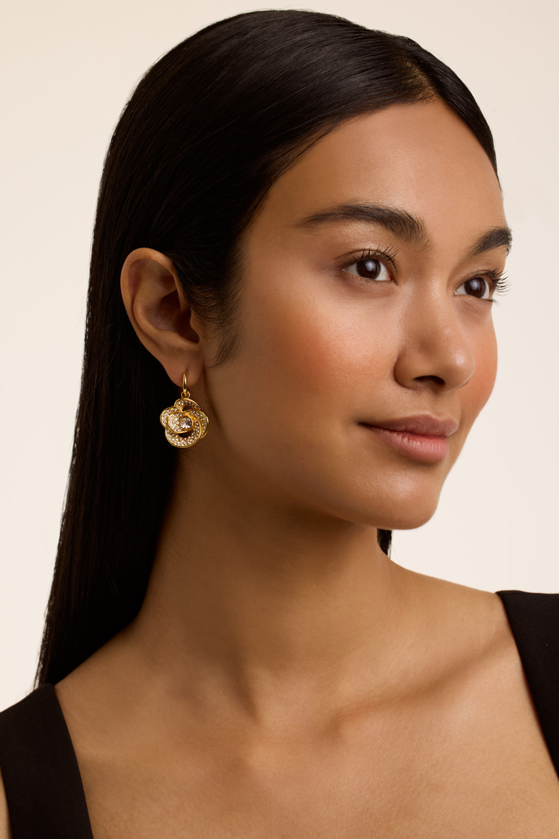 Florence Crystal Flower Huggie Earrings Gold