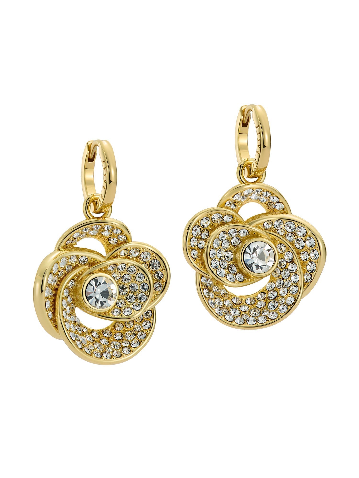 Florence Crystal Flower Huggie Earrings Gold