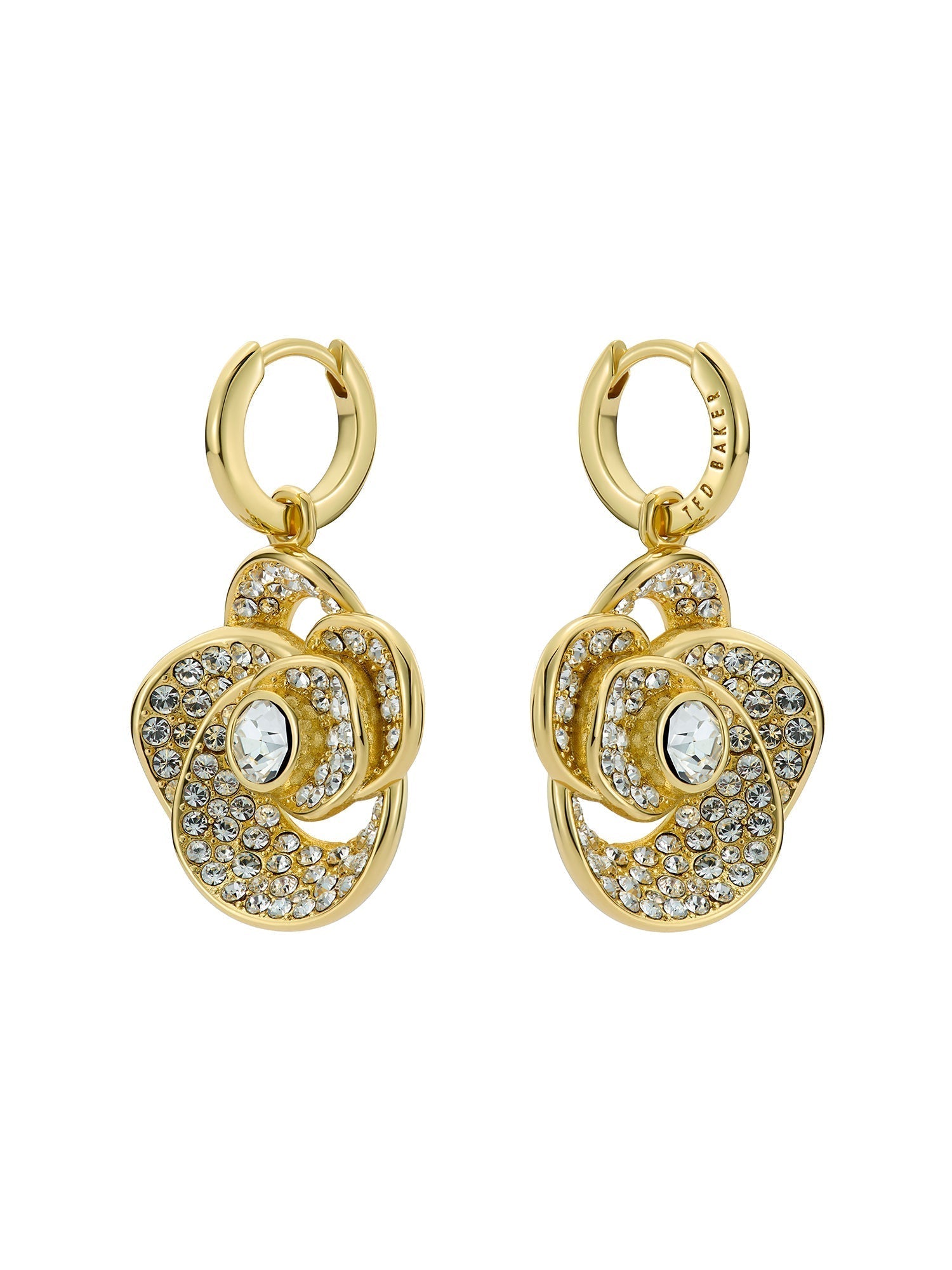 Florence Crystal Flower Huggie Earrings Gold