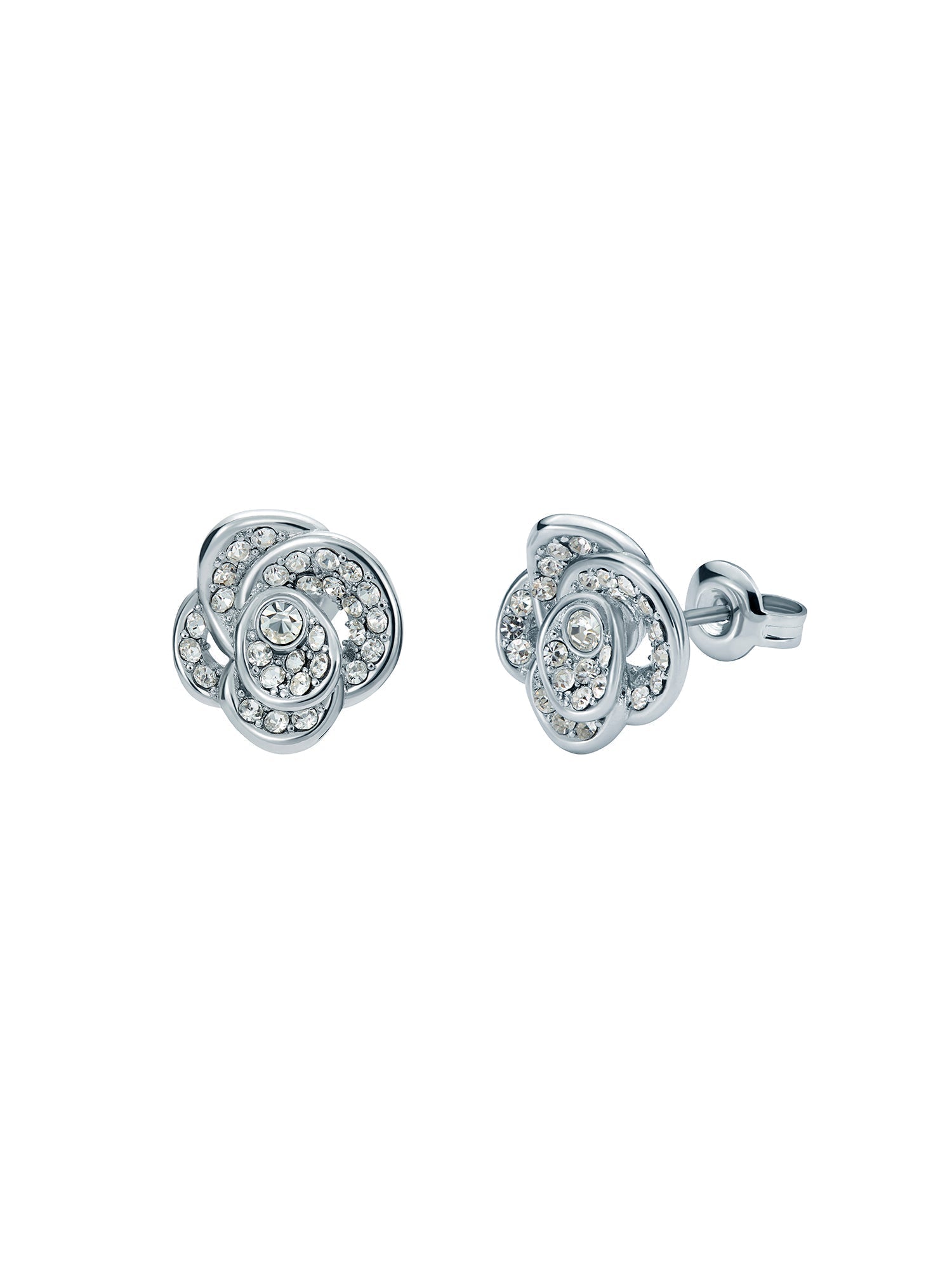 Florine Crystal Flower Stud Earrings Silver
