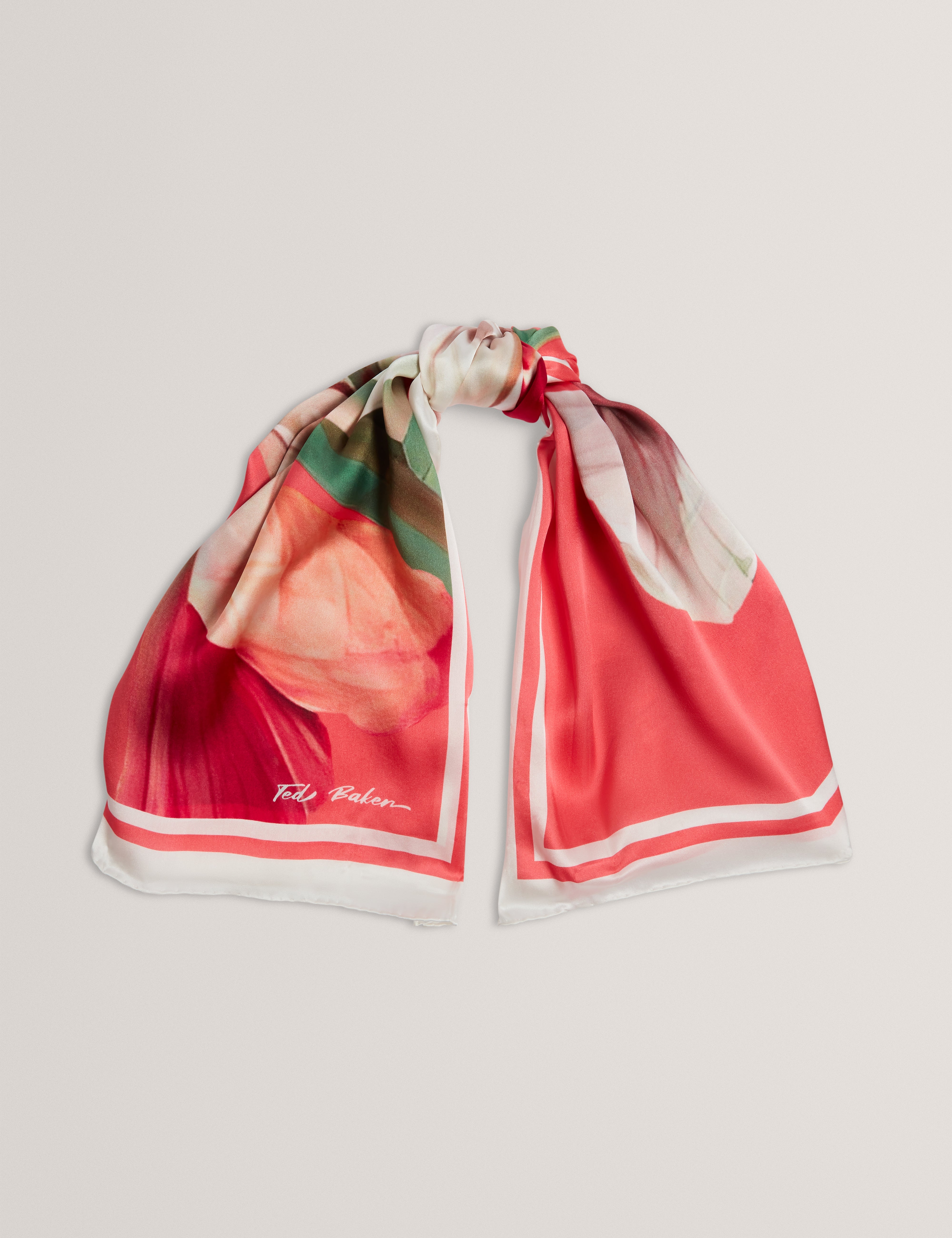 Ticci Printed Silk Square Scarf Coral