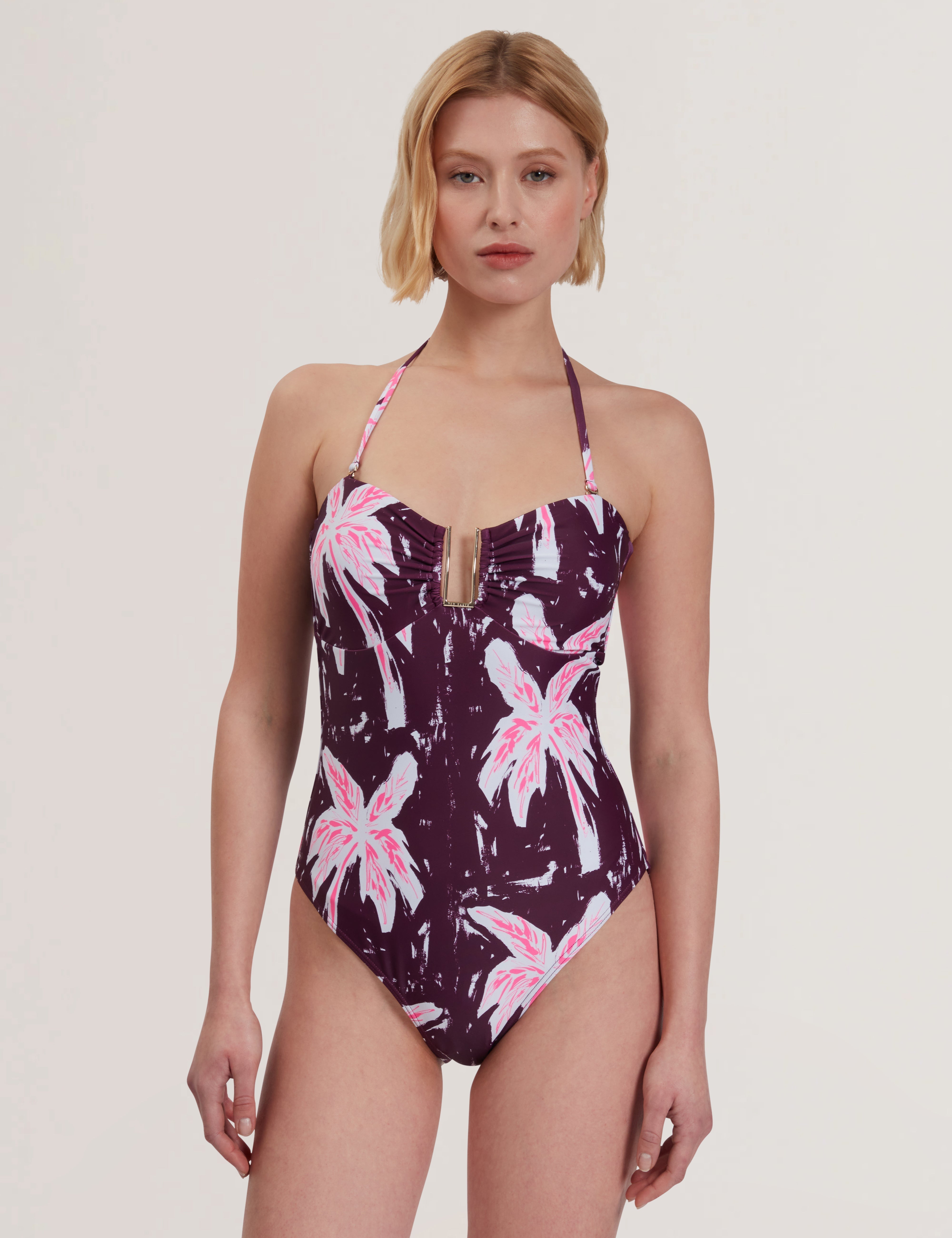 Tuulaa Printed U-Bar Swimsuit Maroon