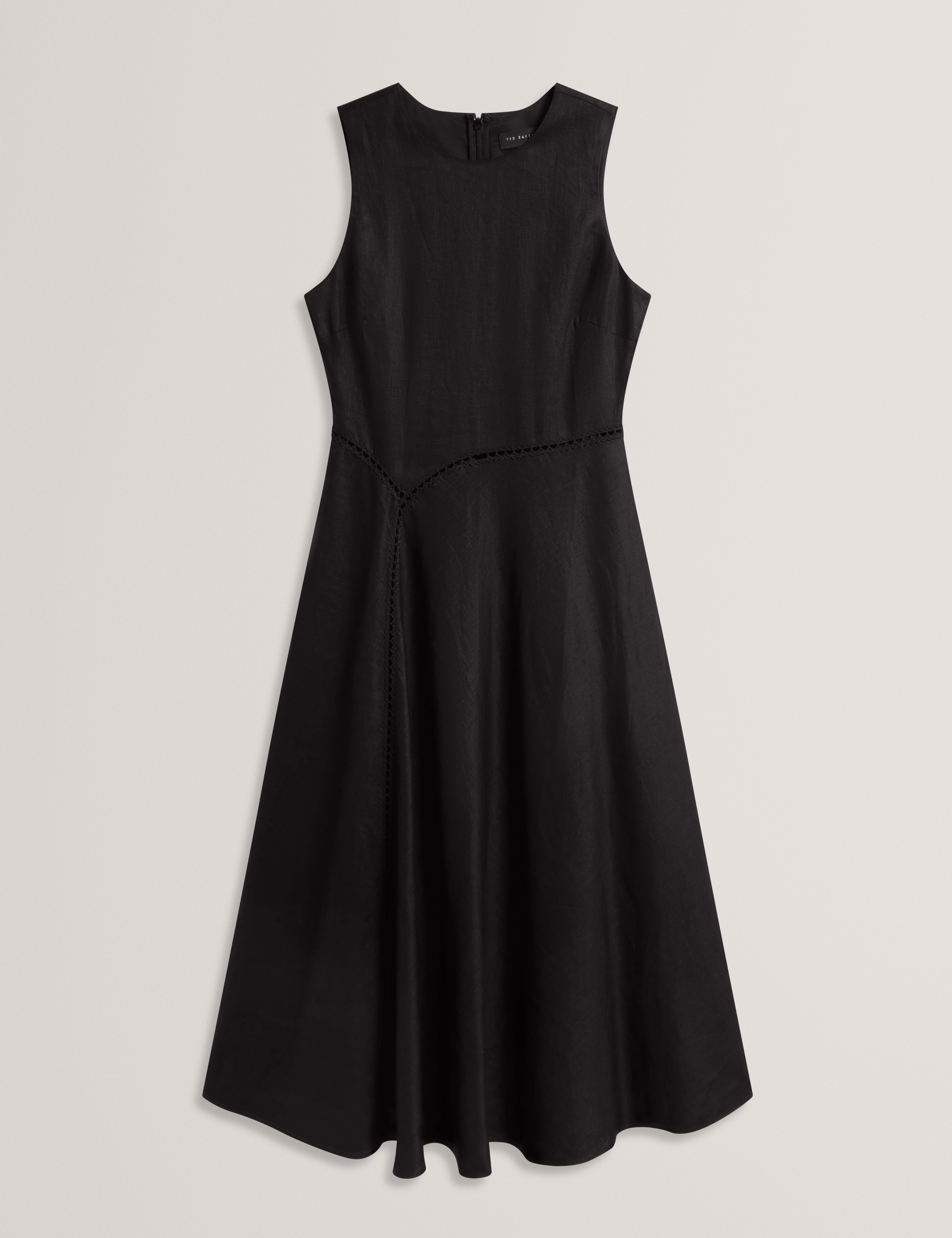 Uliaa Asymmetric Trim Detail Linen Midi Dress Black