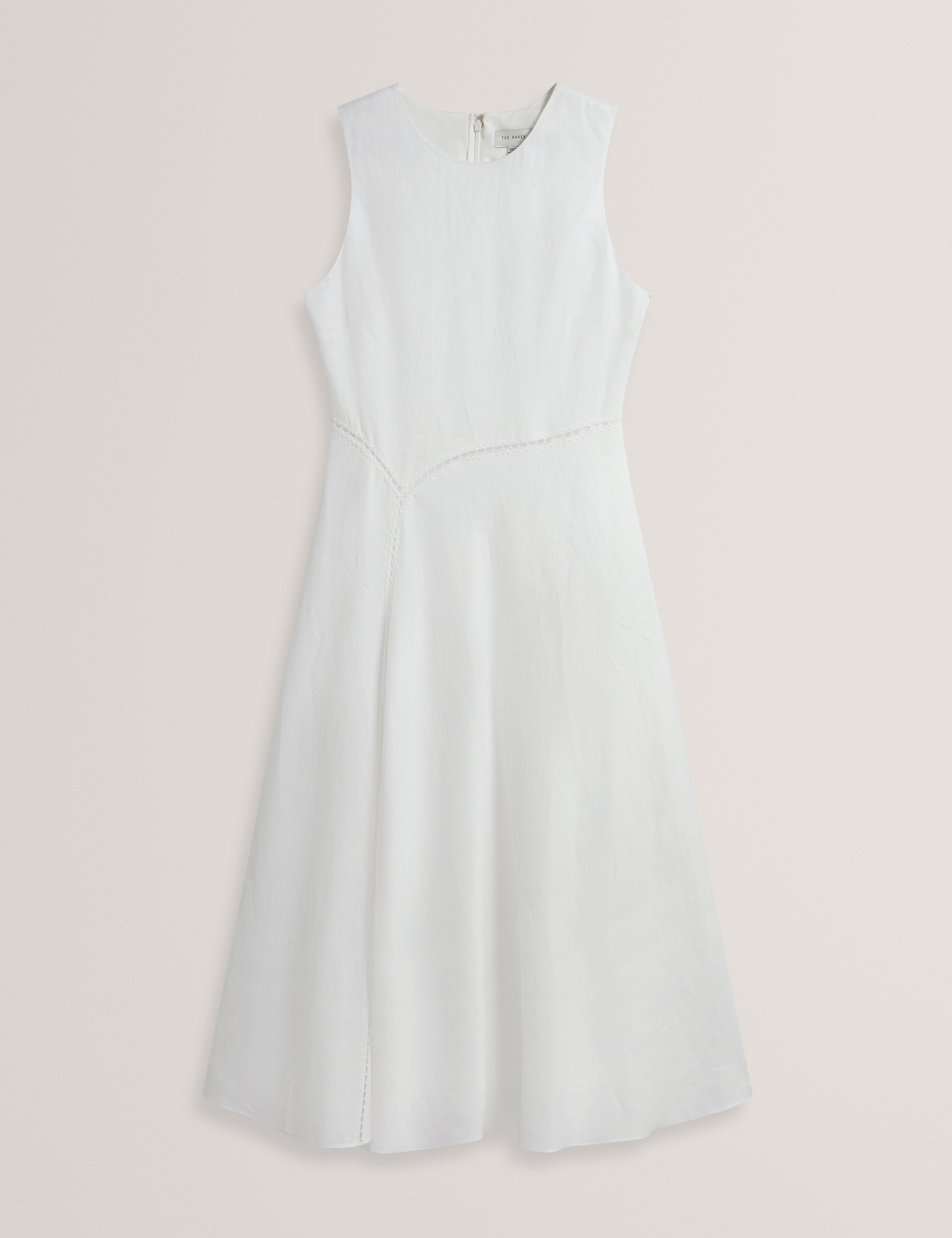 Uliaa Asymmetric Trim Detail Linen Midi Dress White