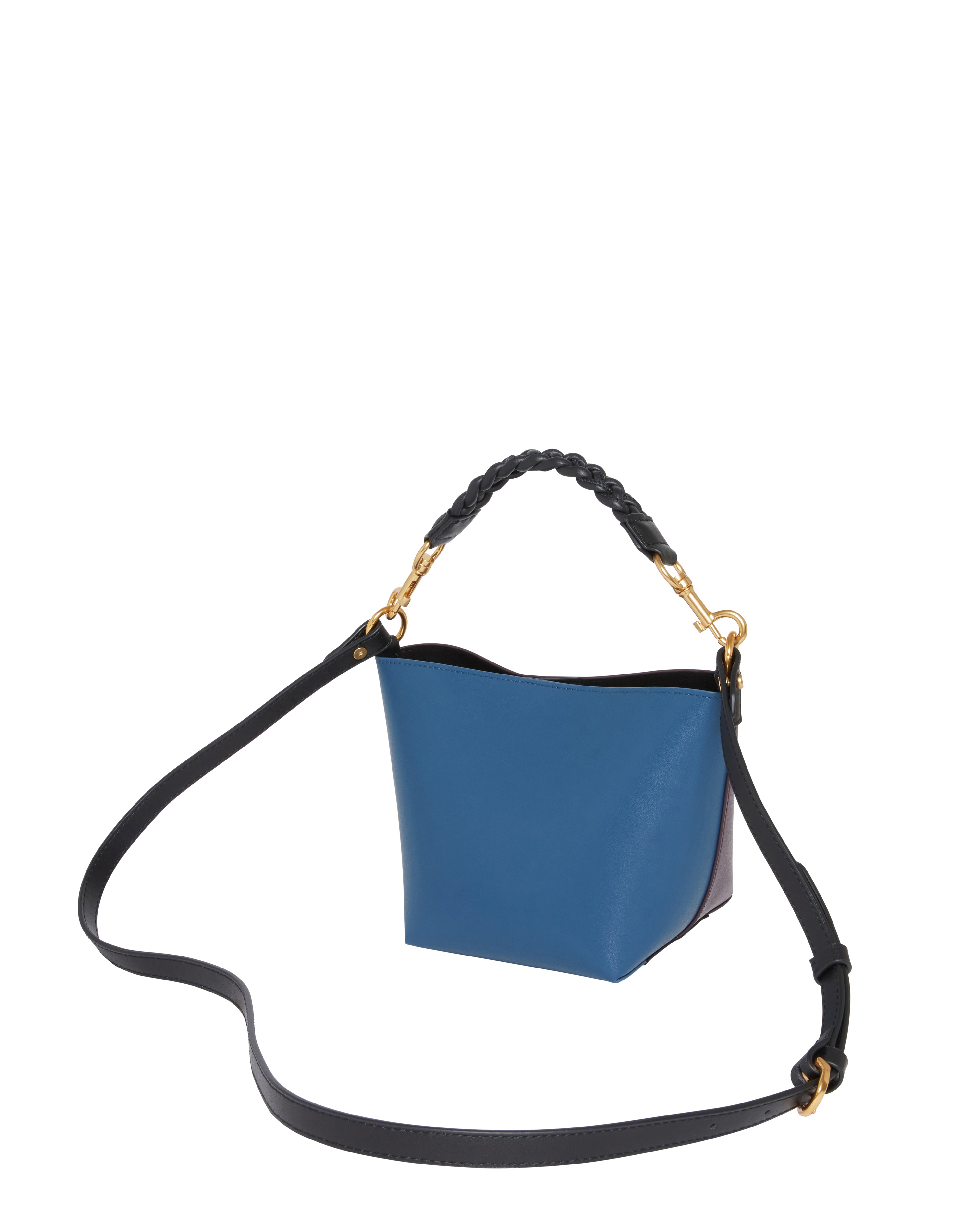 حقيبة وينولا الصغيرة ذات المقبض المنسوج والمصممة بتقنية التلوين المتباين، لون النبيذ.