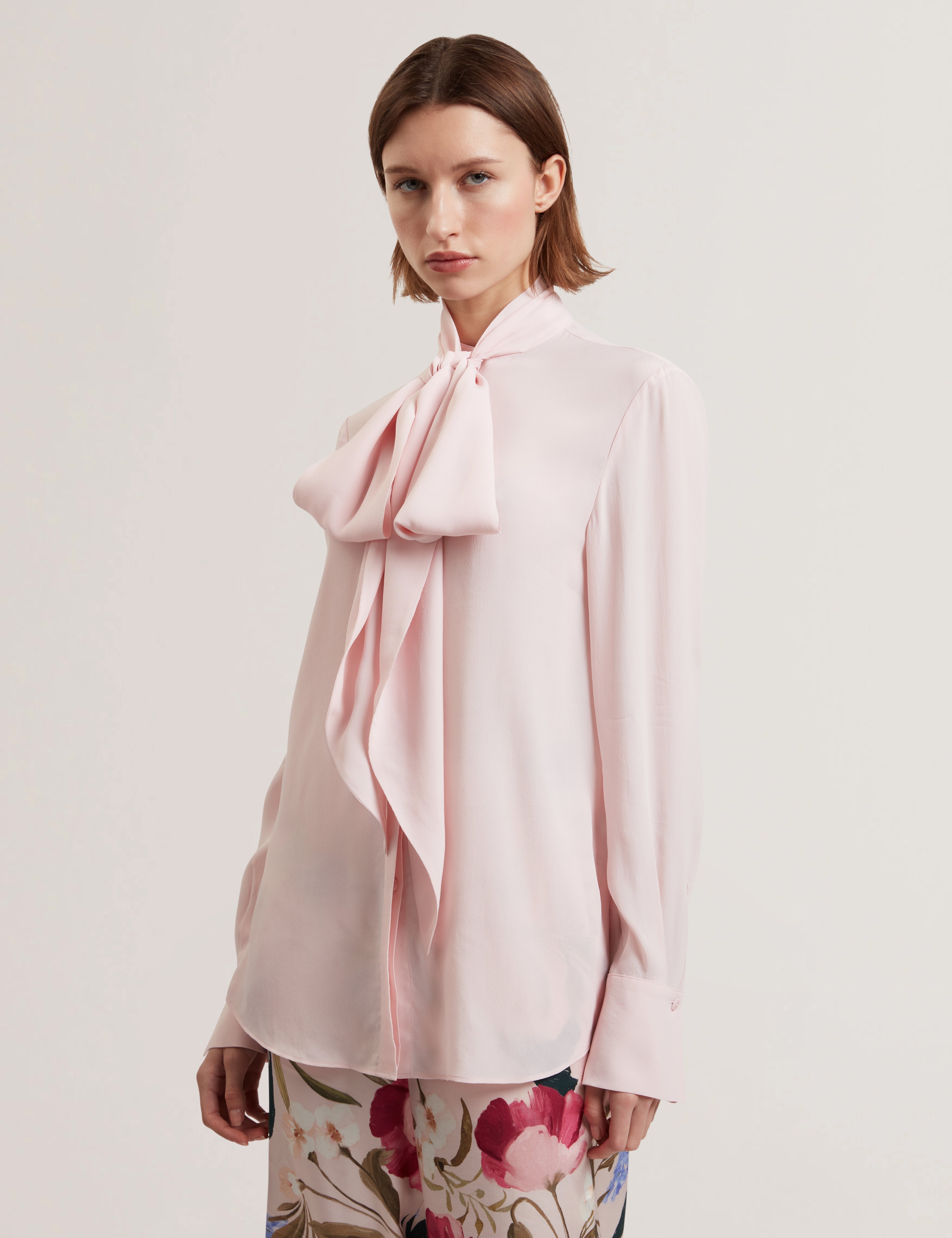 Zakiia Scarf Detail Long Sleeve Blouse Pl-Pink
