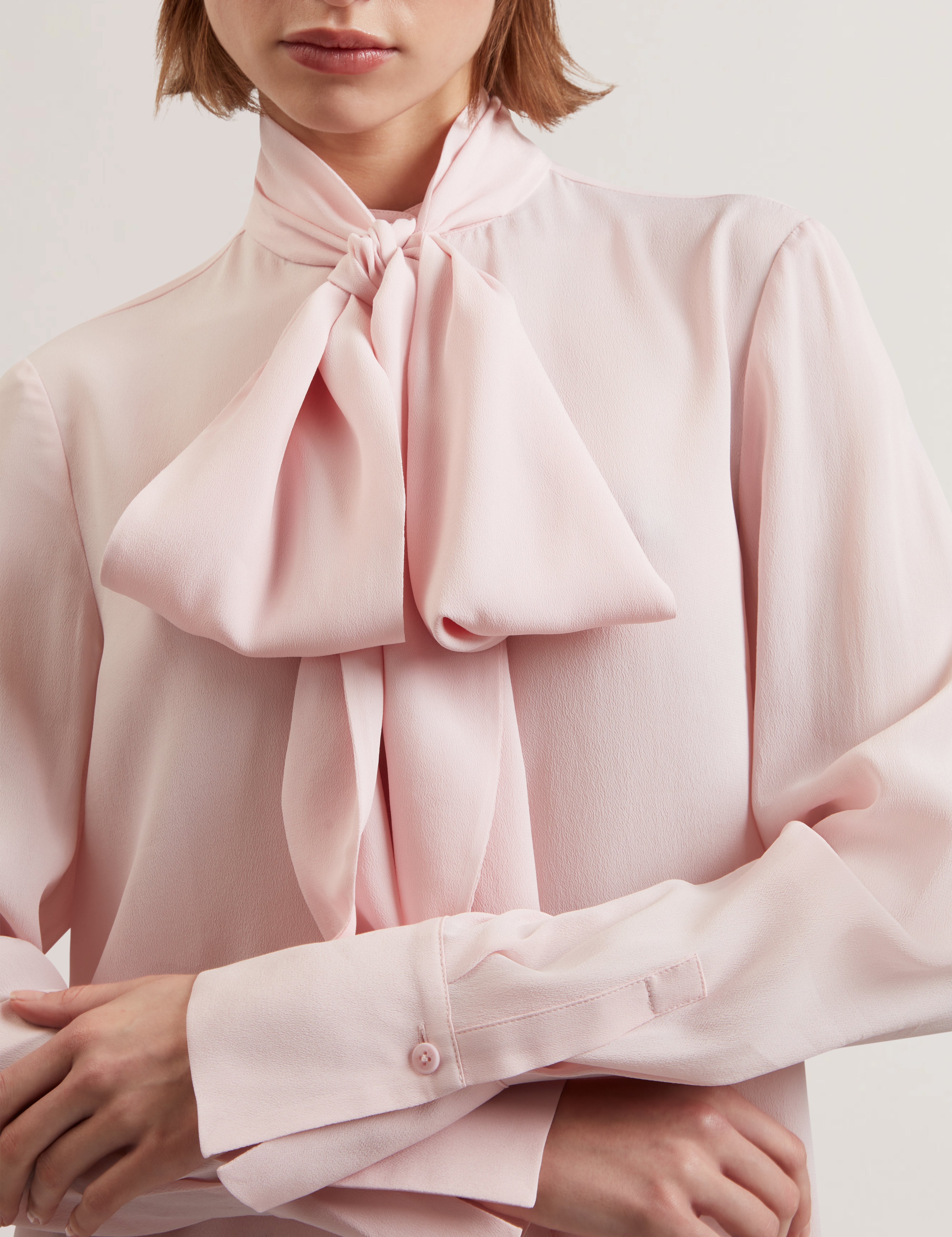 Zakiia Scarf Detail Long Sleeve Blouse Pl-Pink