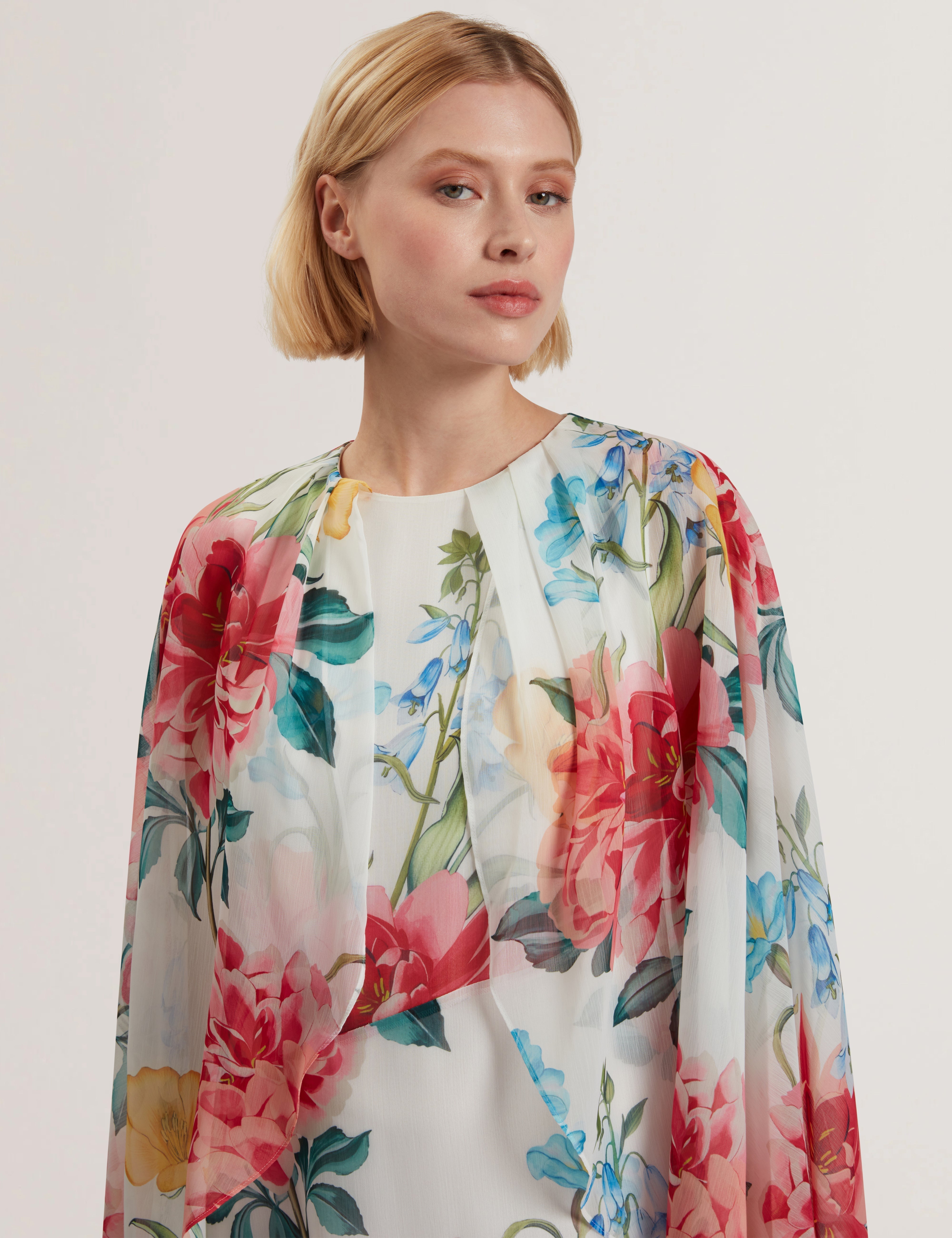 Zaldna Waterfall Cape Detail Maxi Dress White