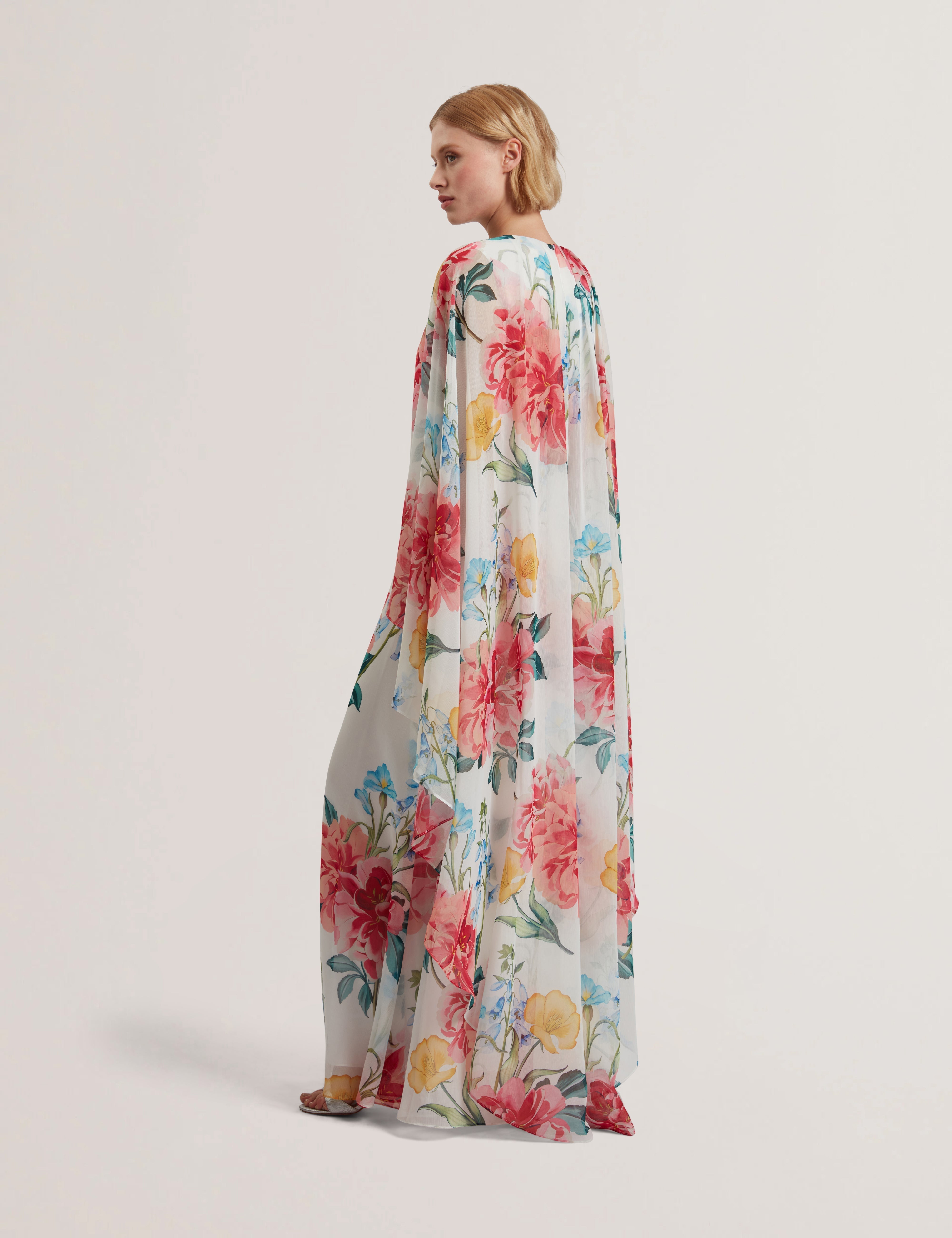 Zaldna Waterfall Cape Detail Maxi Dress White