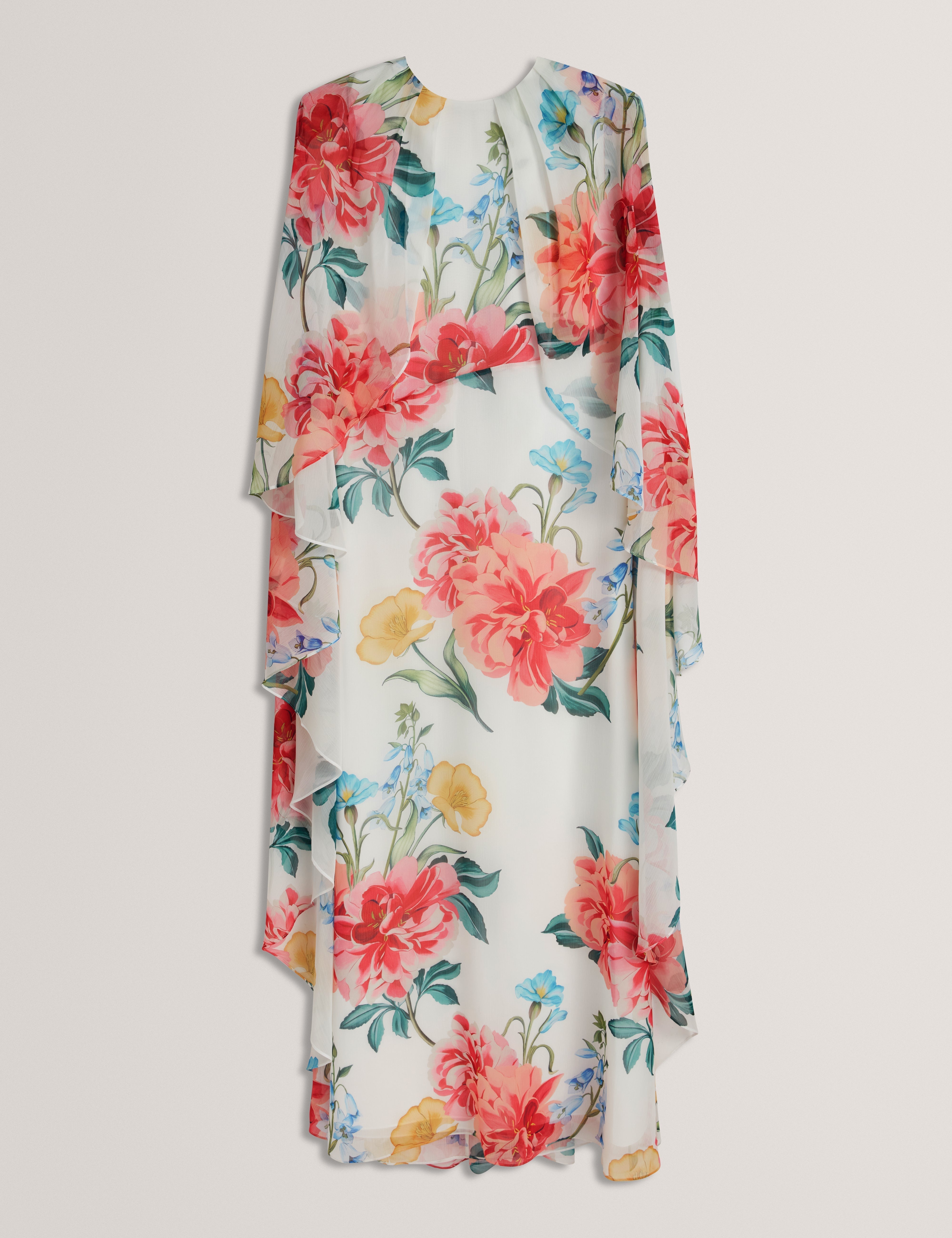 Zaldna Waterfall Cape Detail Maxi Dress White