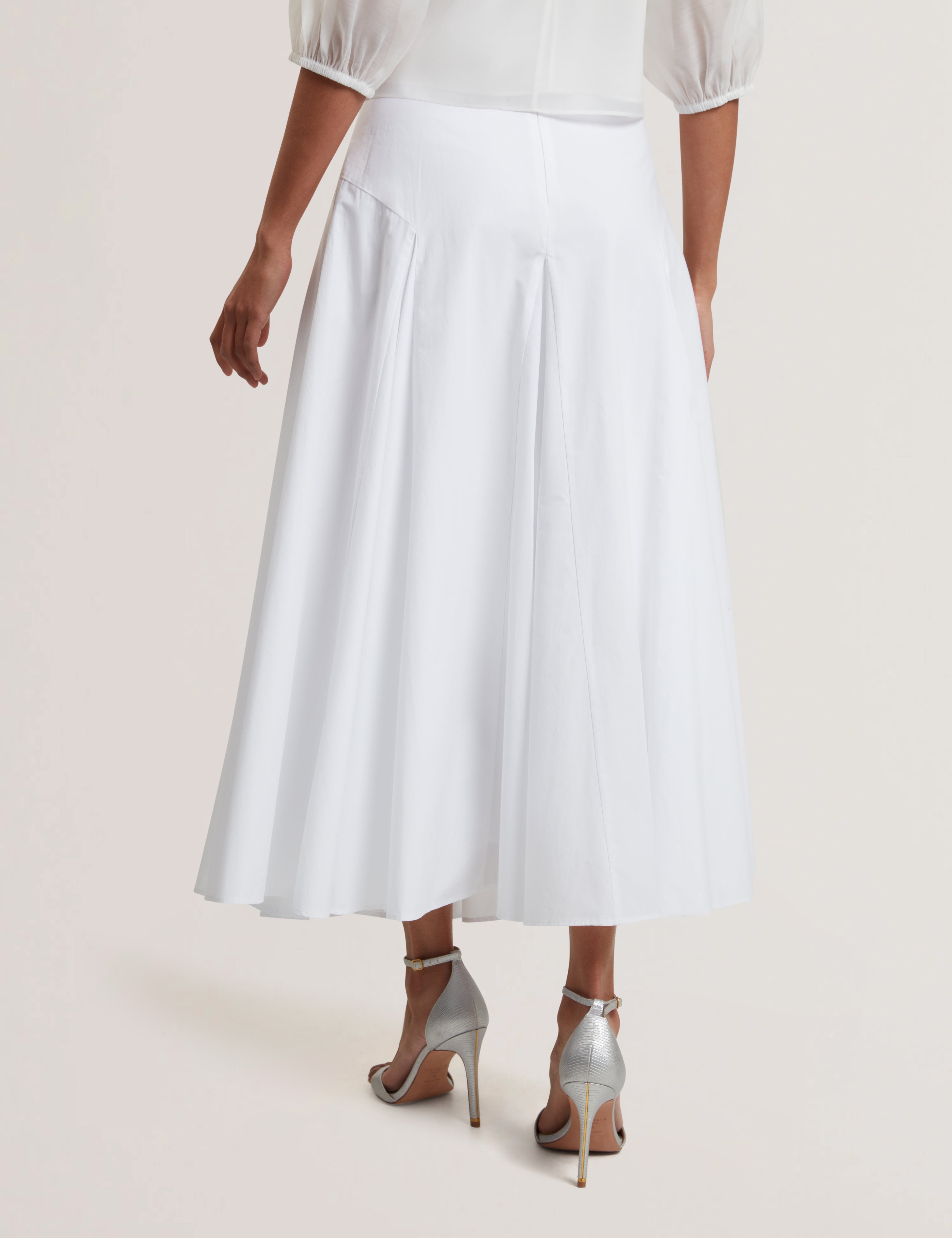 Zanzah Cotton Poplin Midi Skirt White