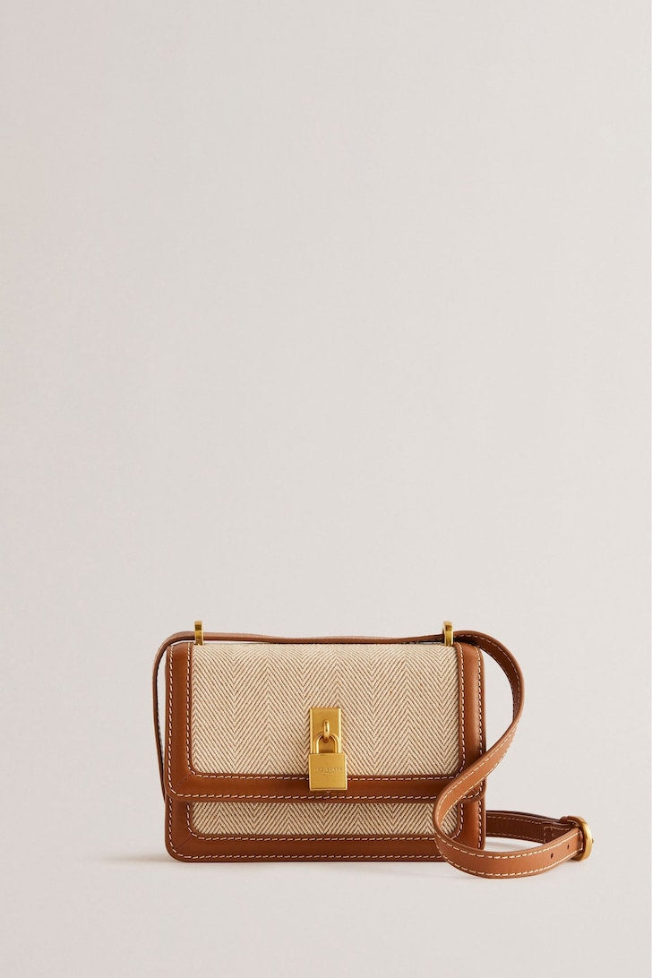 Fitzrov Padlock Canvas Cross-Body Bag Tan