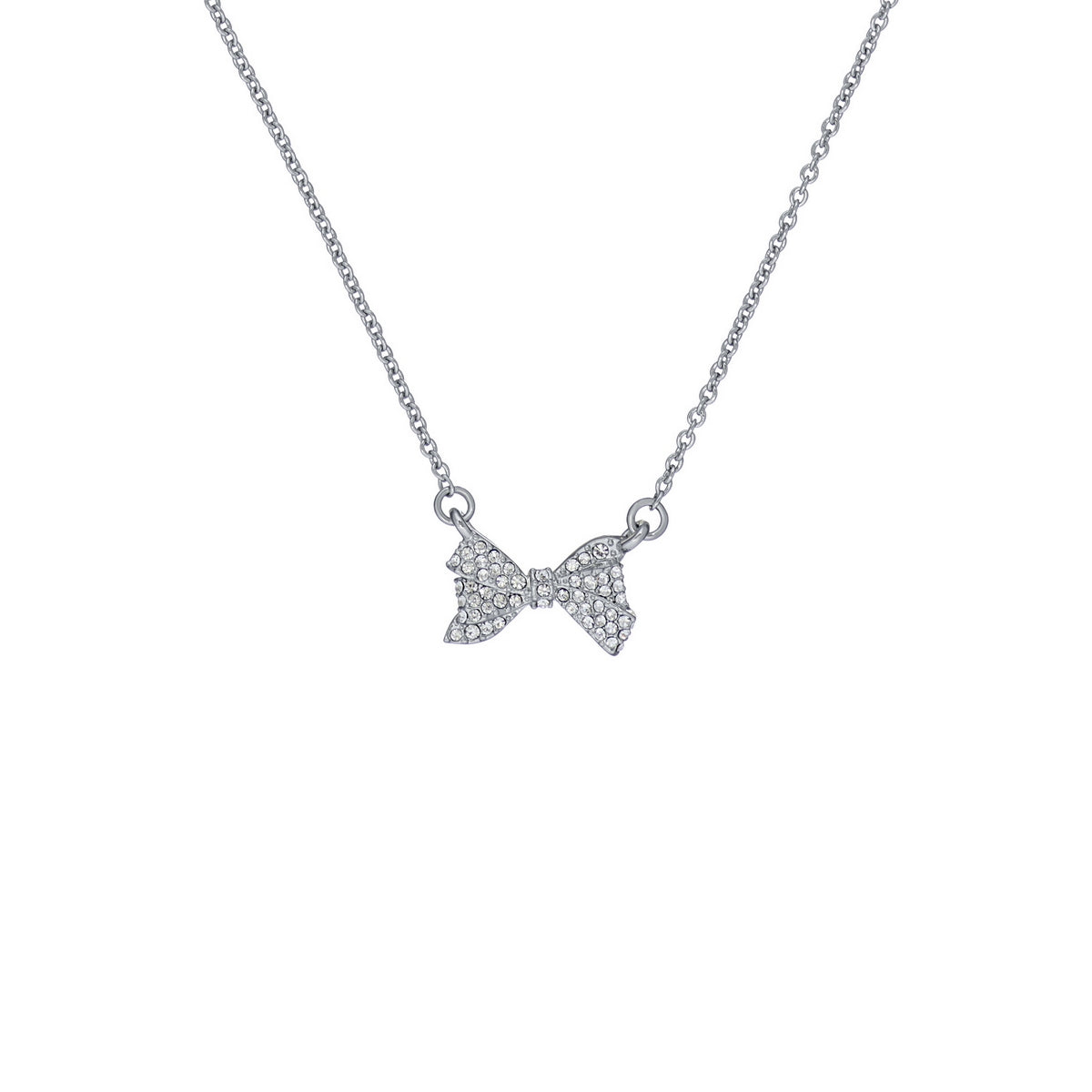 Barsie Crystal Bow Pendant Necklace Silver