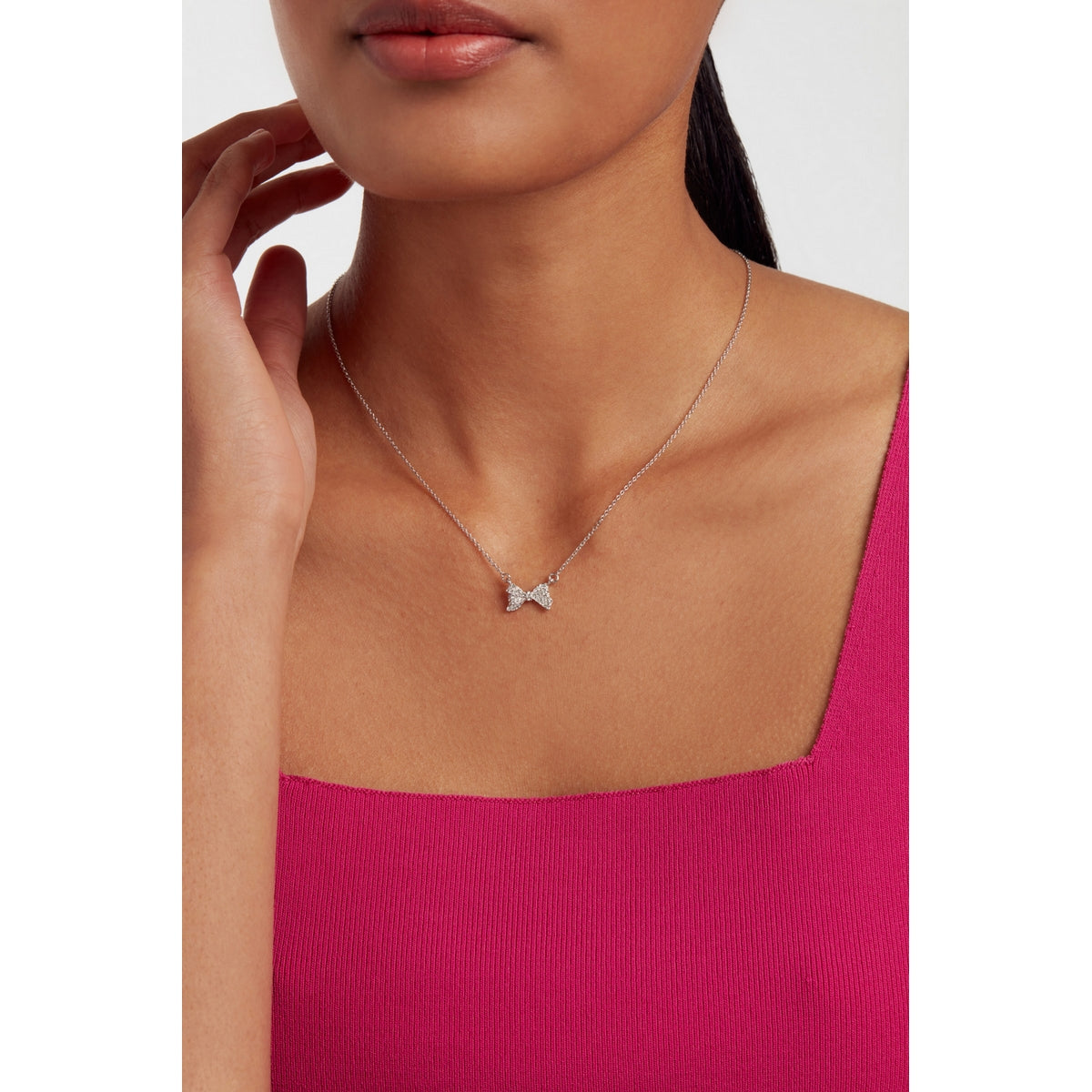 Barsie Crystal Bow Pendant Necklace Silver