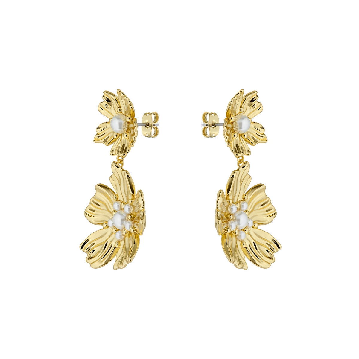 Petaria Flower Statement Drop Earrings Gold