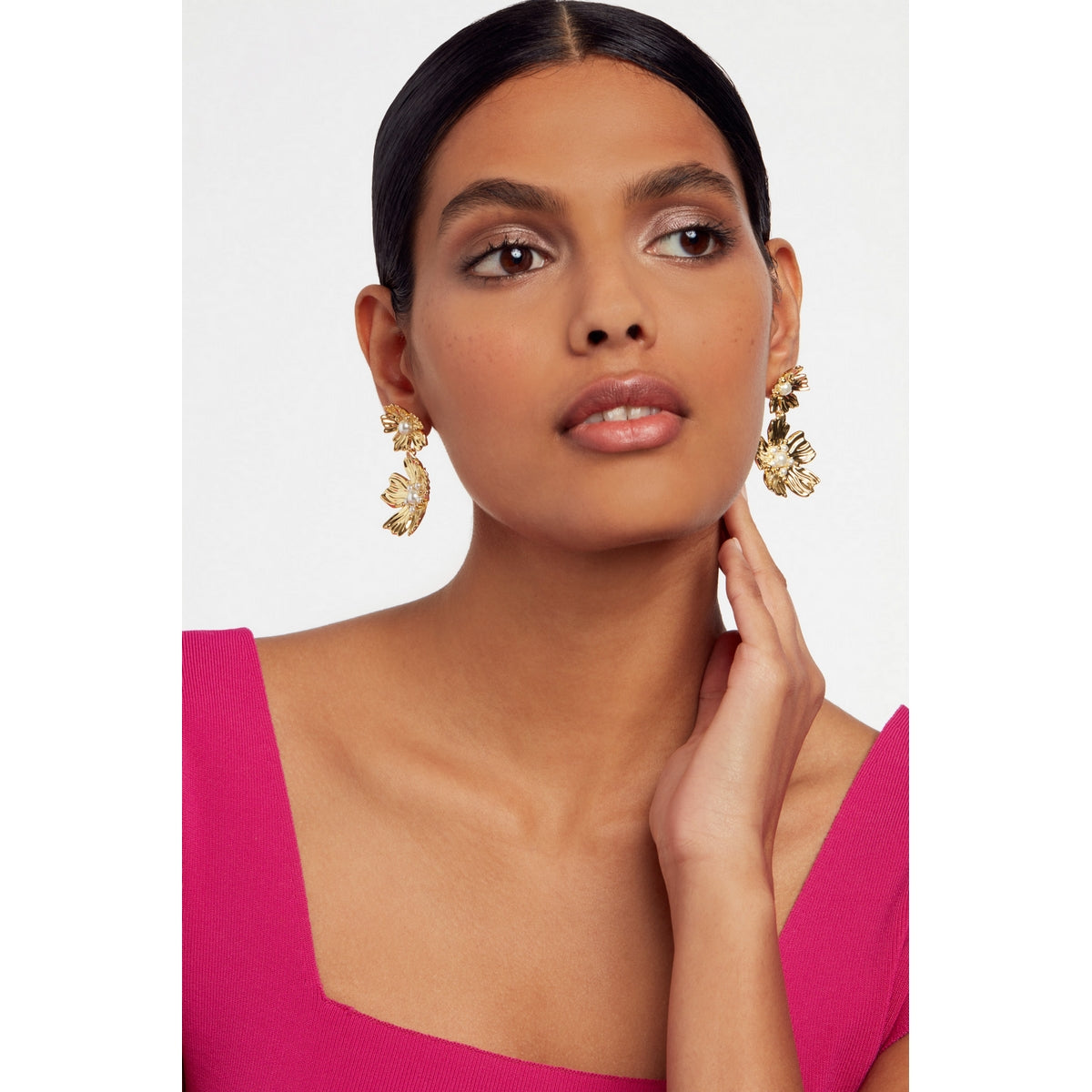 Petaria Flower Statement Drop Earrings Gold