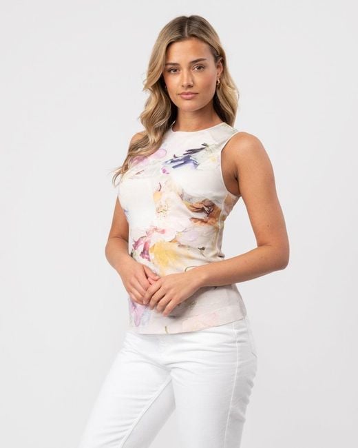 Aimley Stitch Detail Printed Racer Top White
