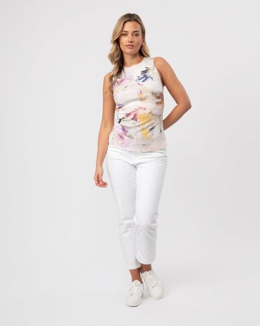 Aimley Stitch Detail Printed Racer Top White